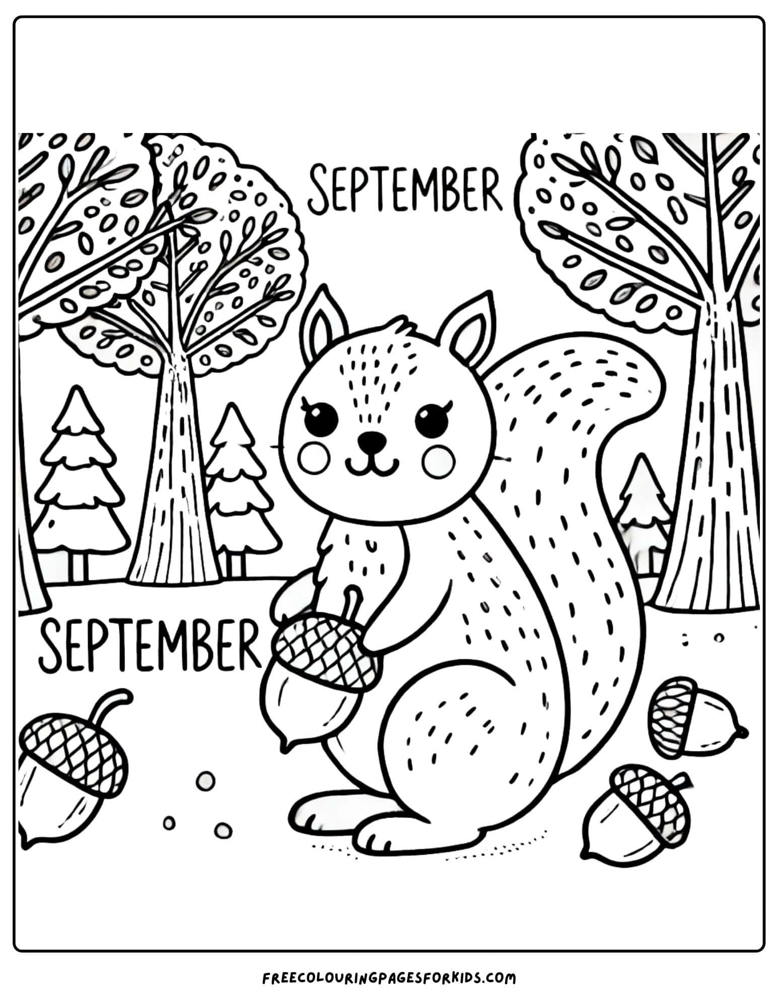 september coloring page of a squirrel