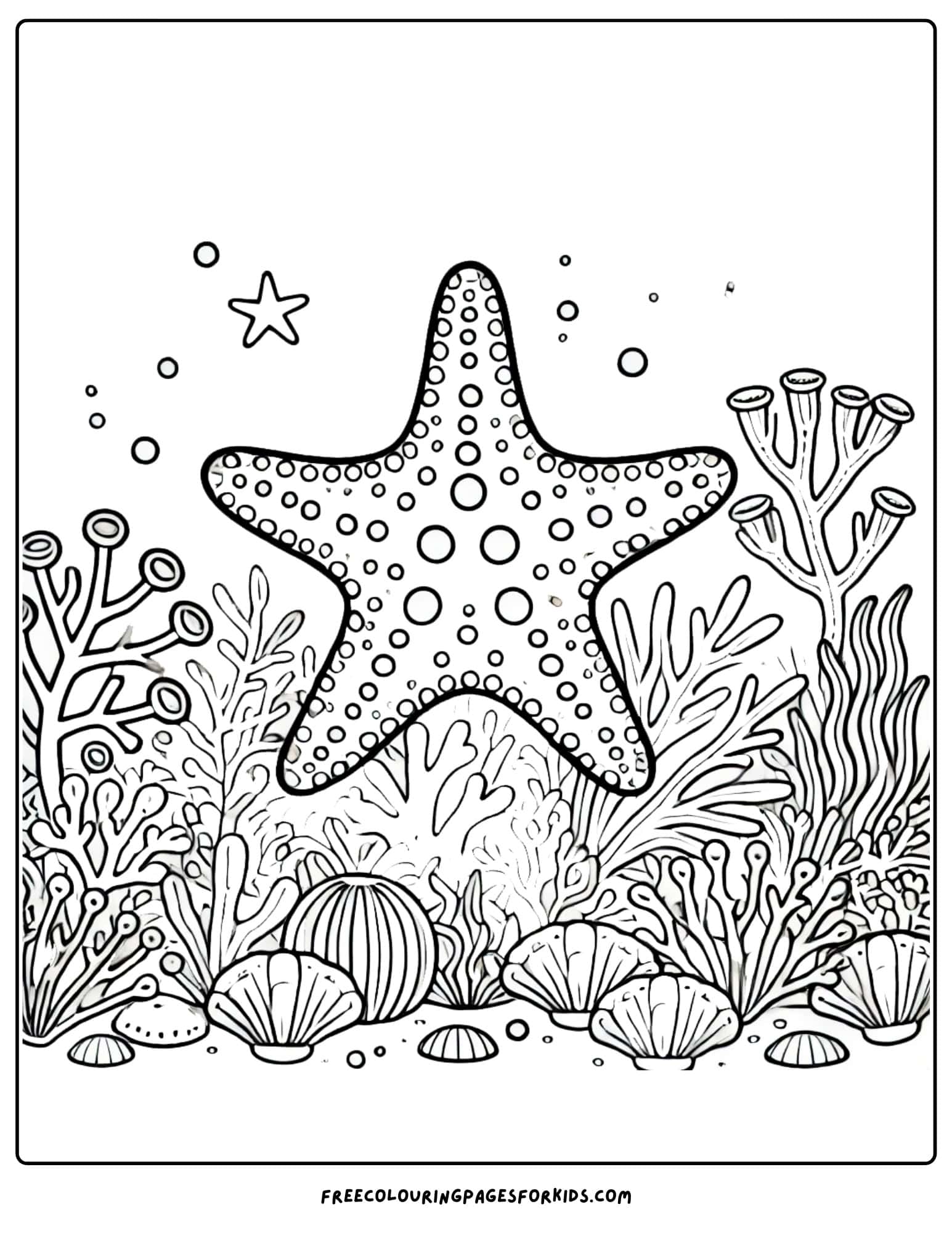 starfish on a coral reef coloring page