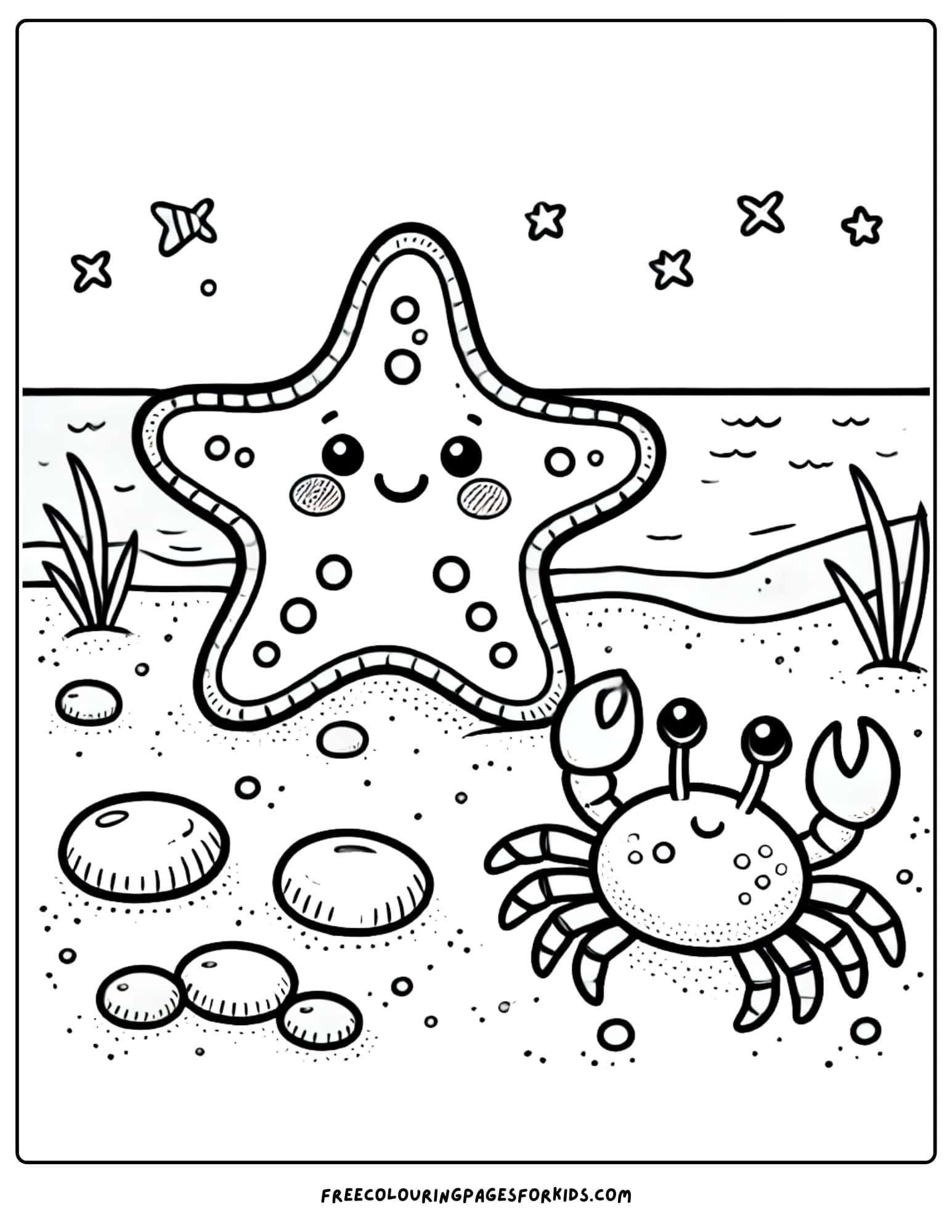 starfish and a crab coloring page