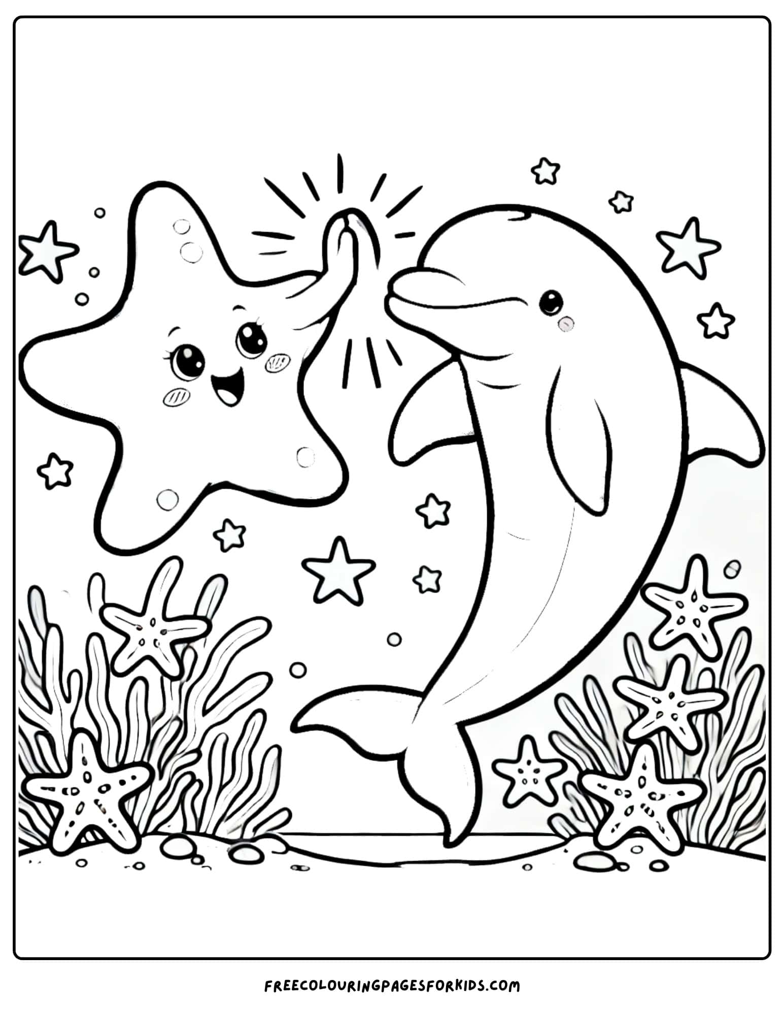 starfish with a dolphin coloring page