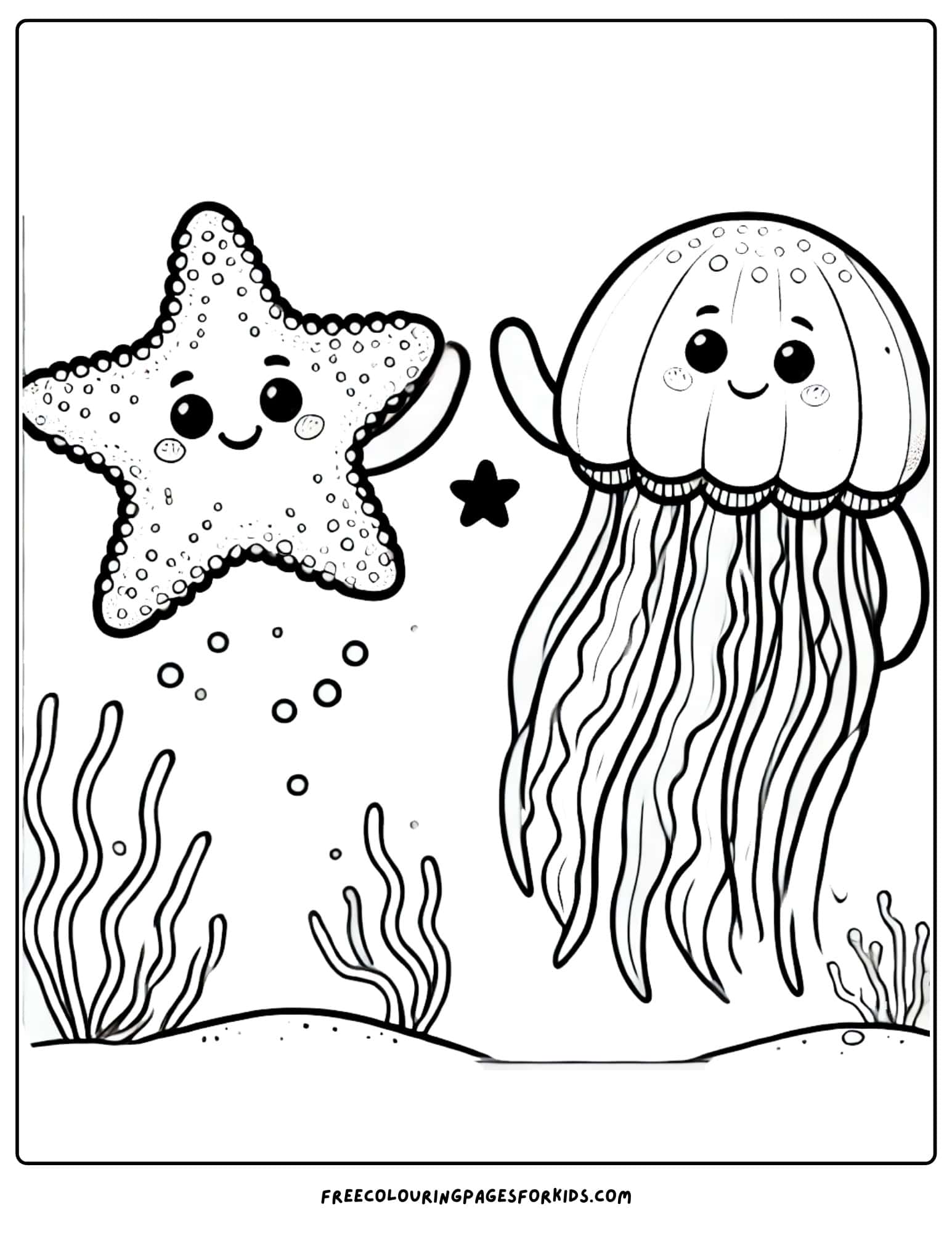 starfish and a jellyfish coloring page