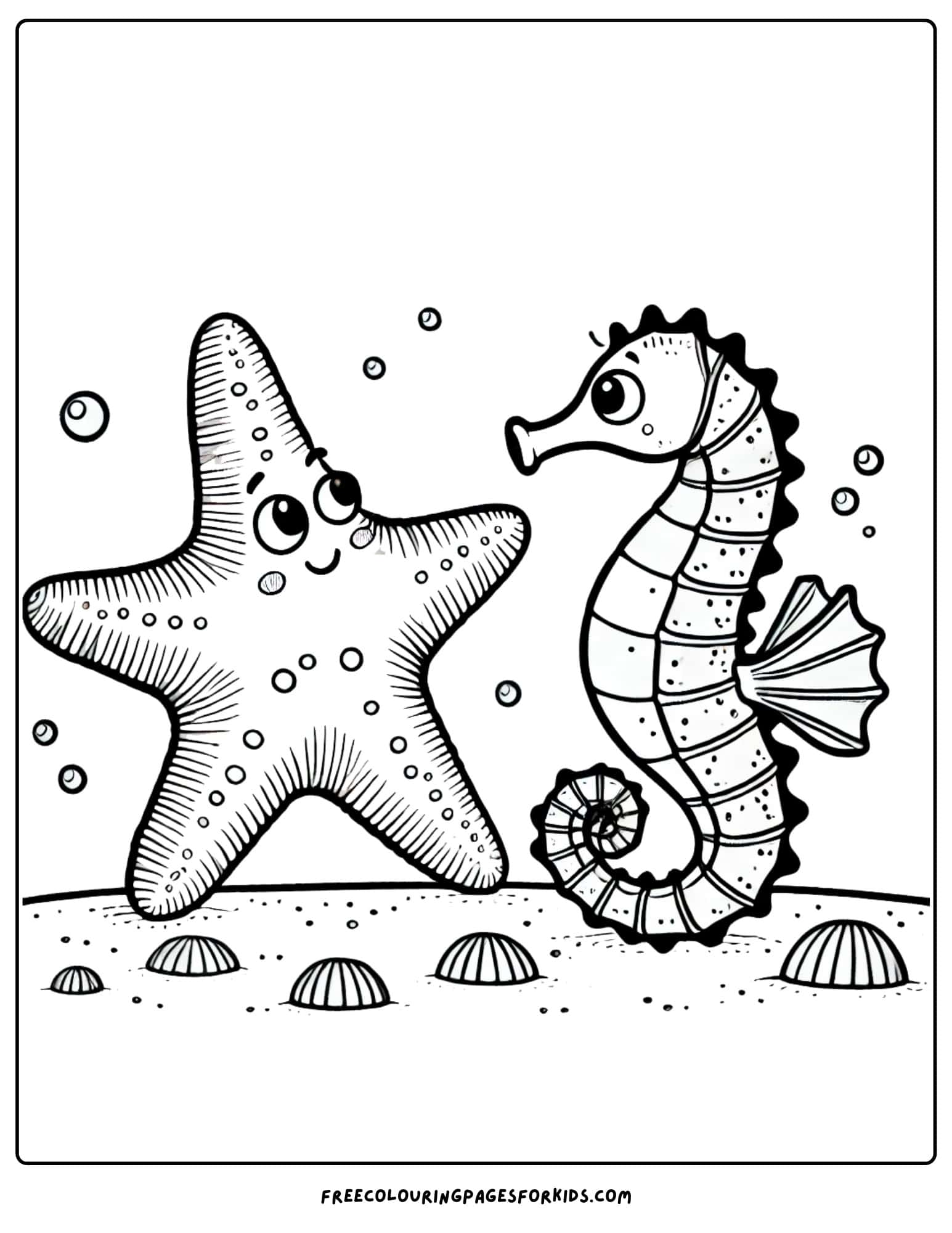 starfish and seahorse coloring page