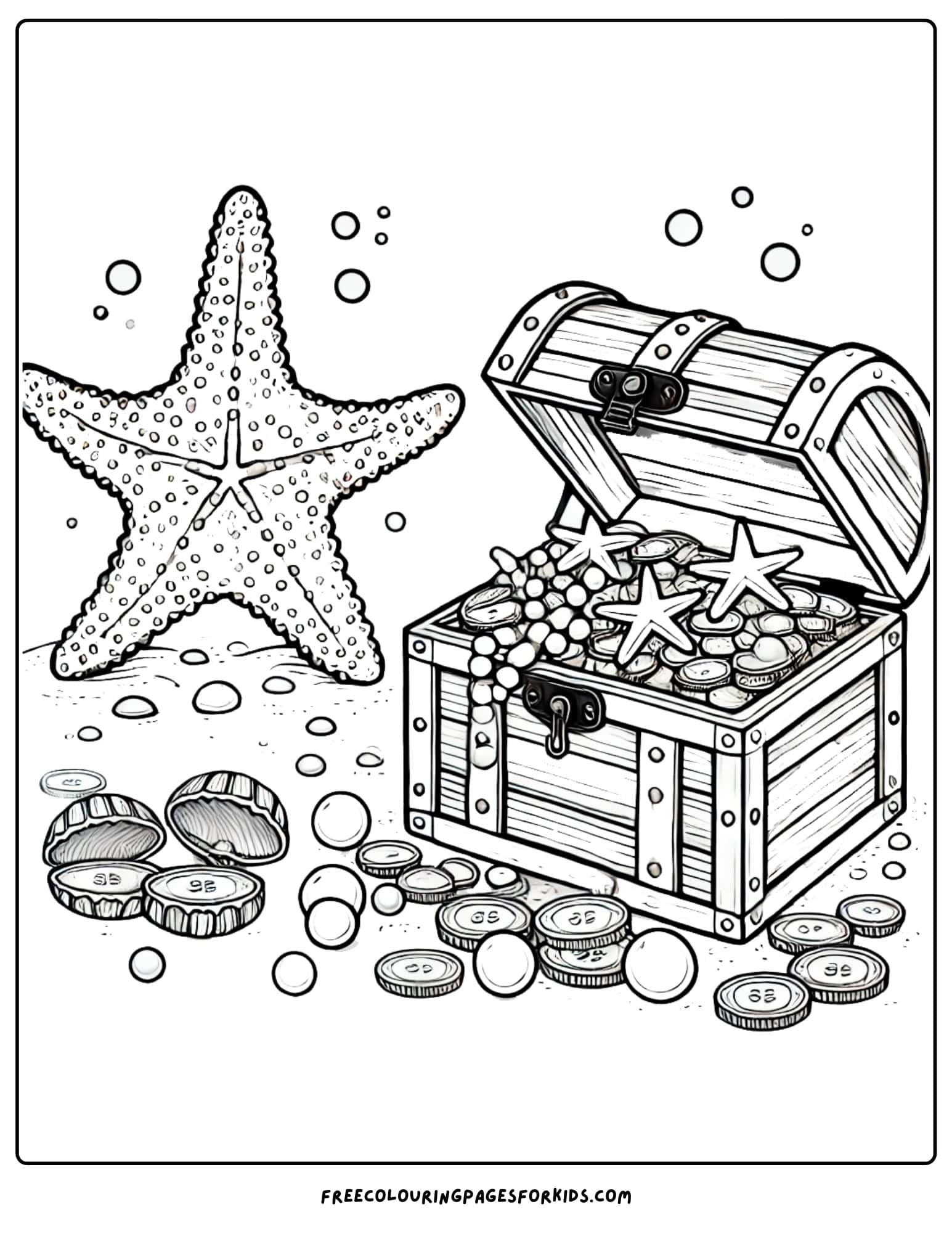 starfish and treasure chest coloring page