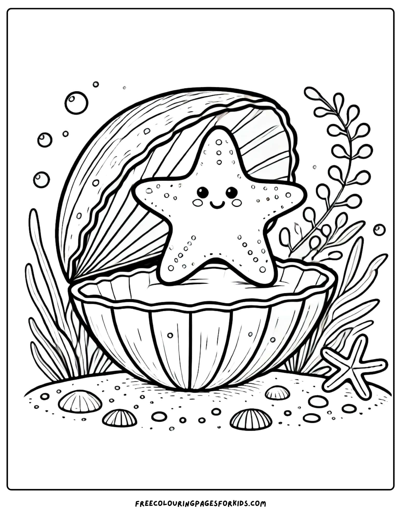 starfish in a seashell coloring page