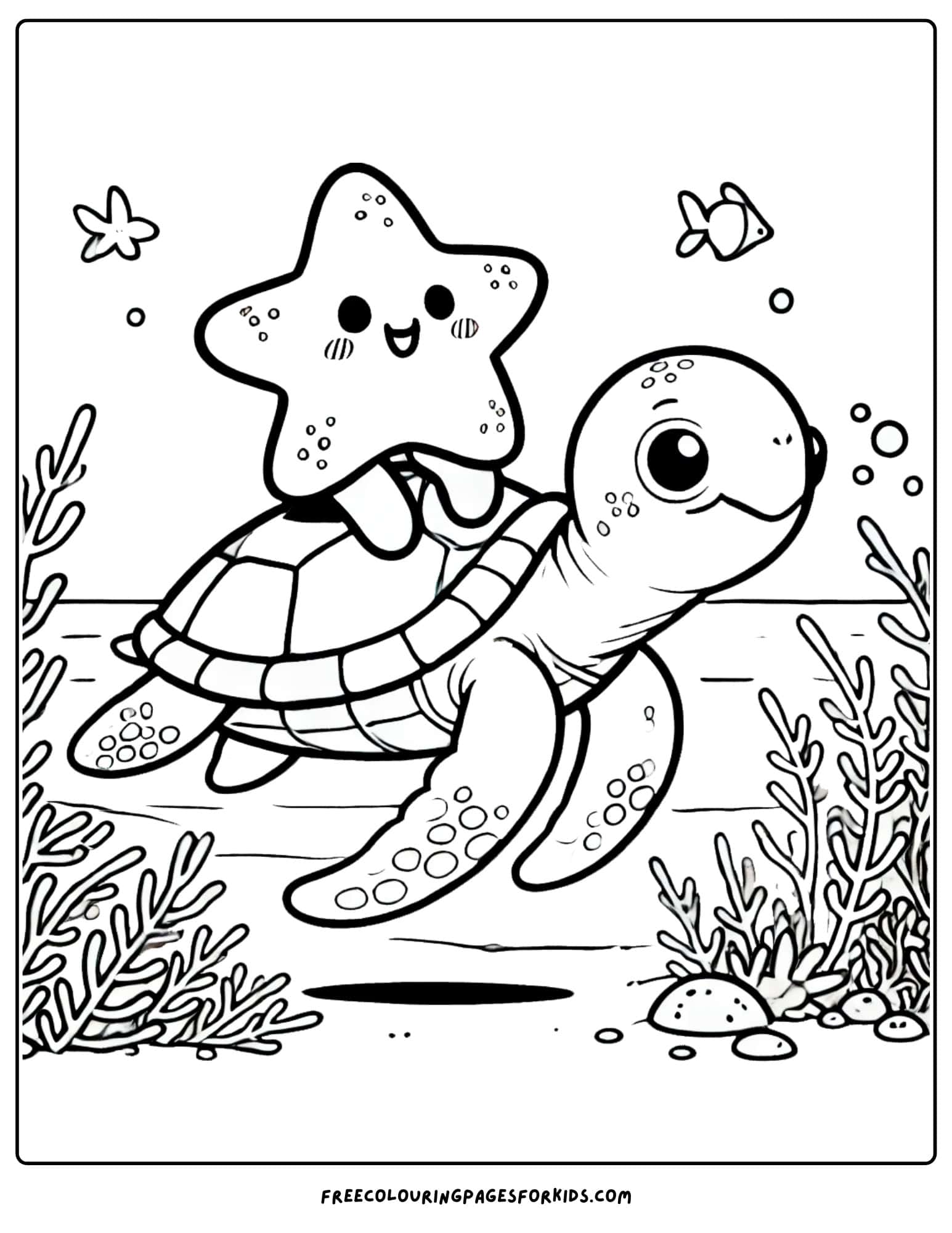 starfish riding a turtle coloring page