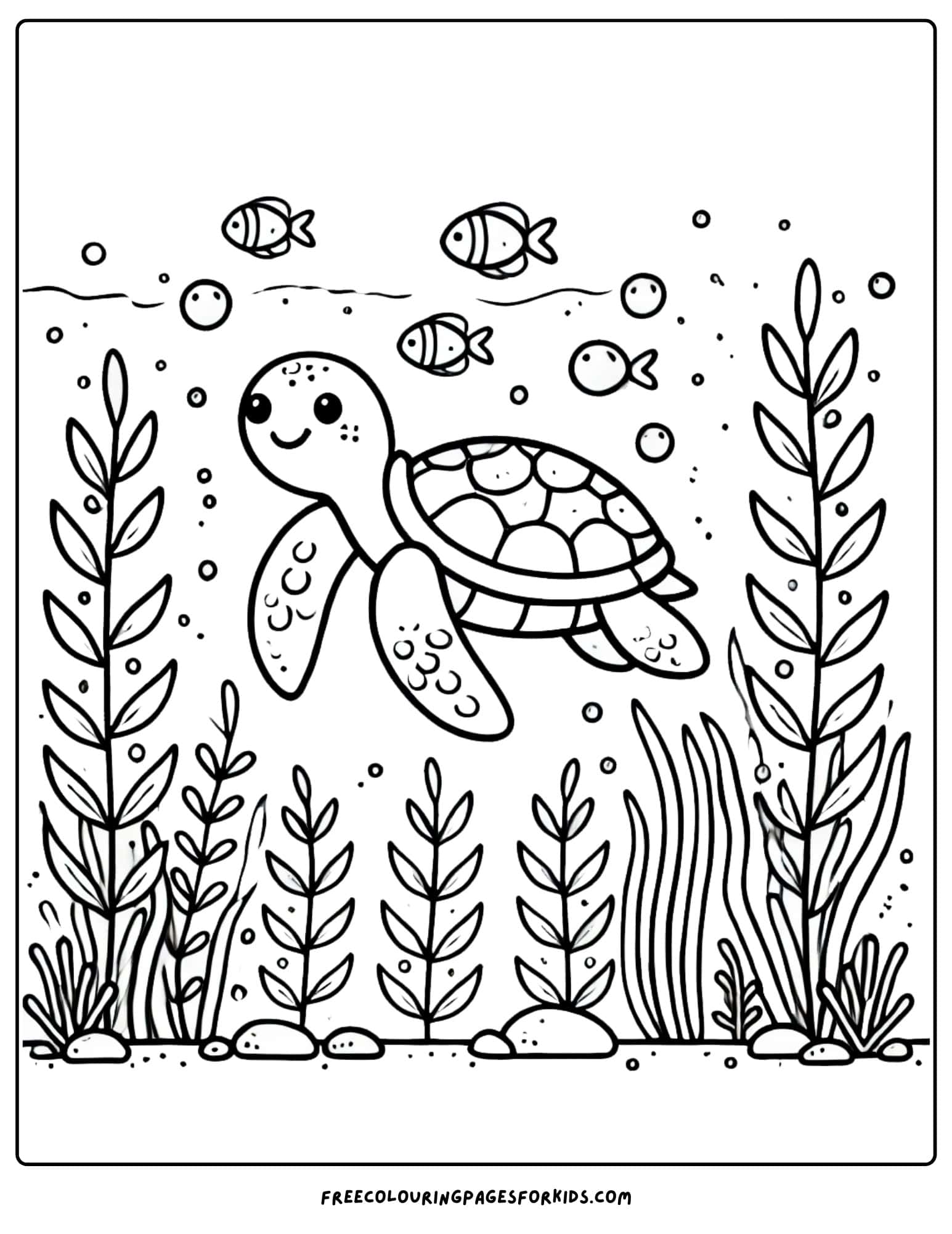 turtle and seaweed forest coloring page