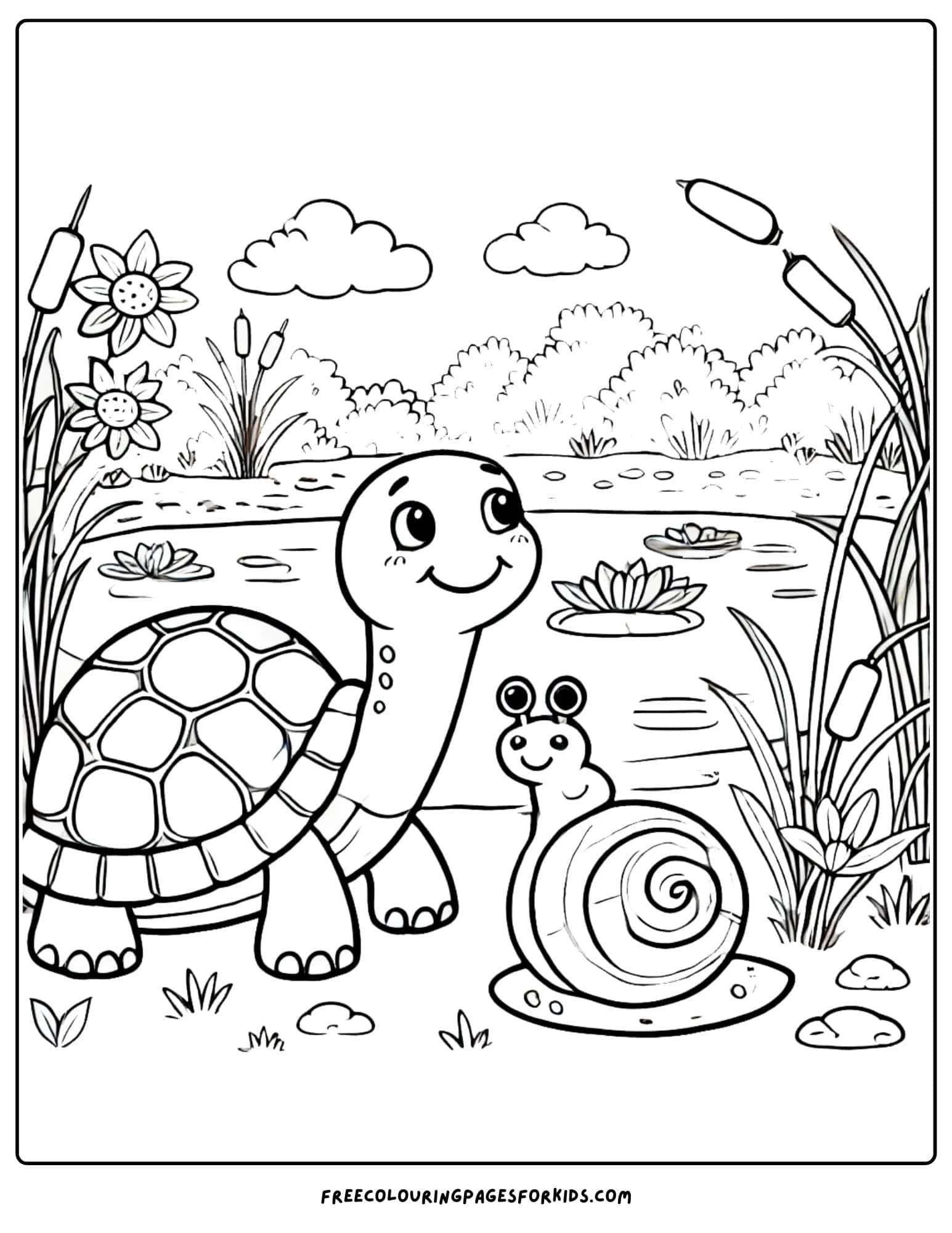 turtle with a snail coloring page