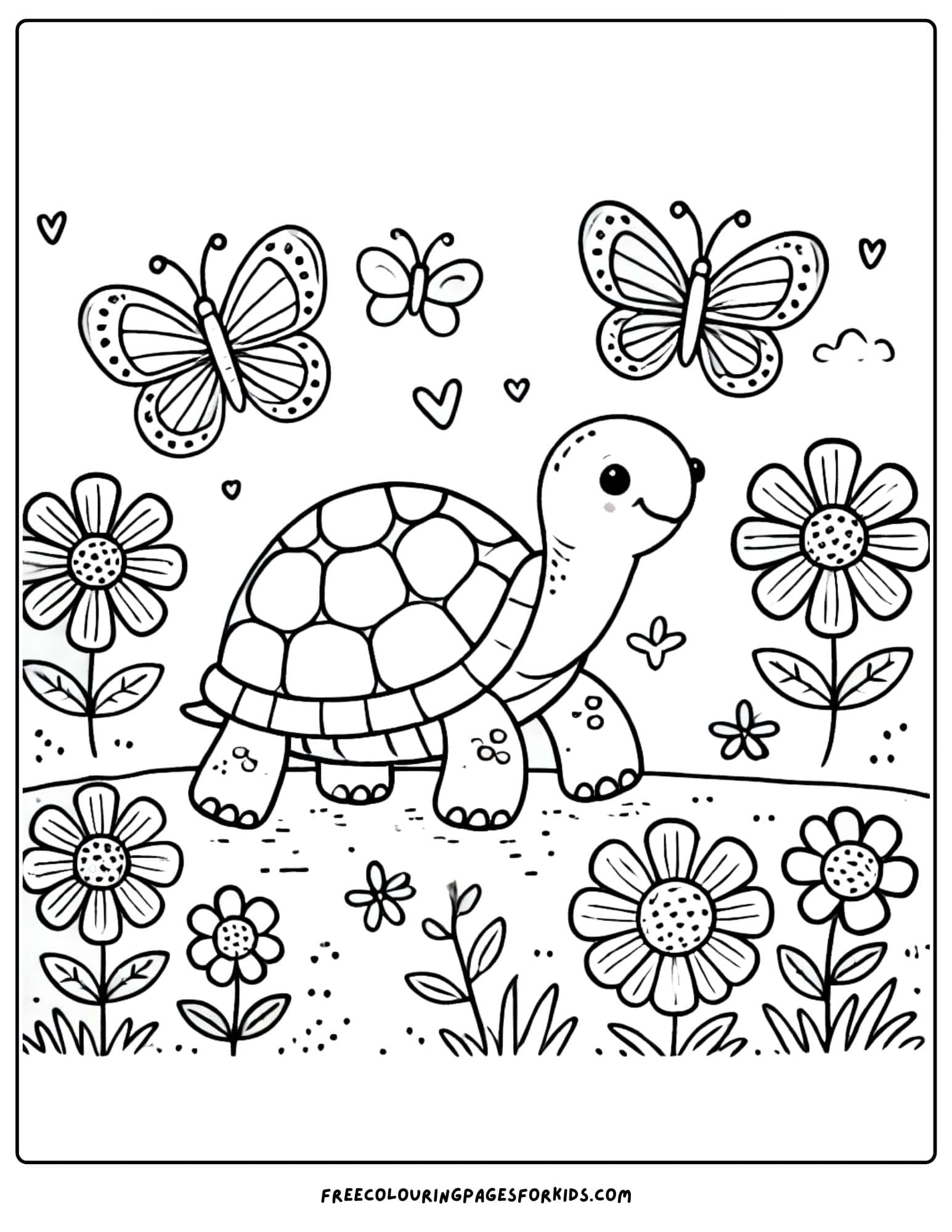 turtle in a flower garden coloring page