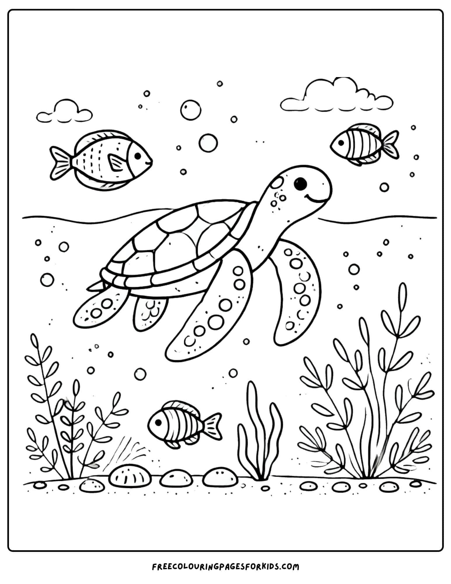 turtle swimming in the ocean coloring page