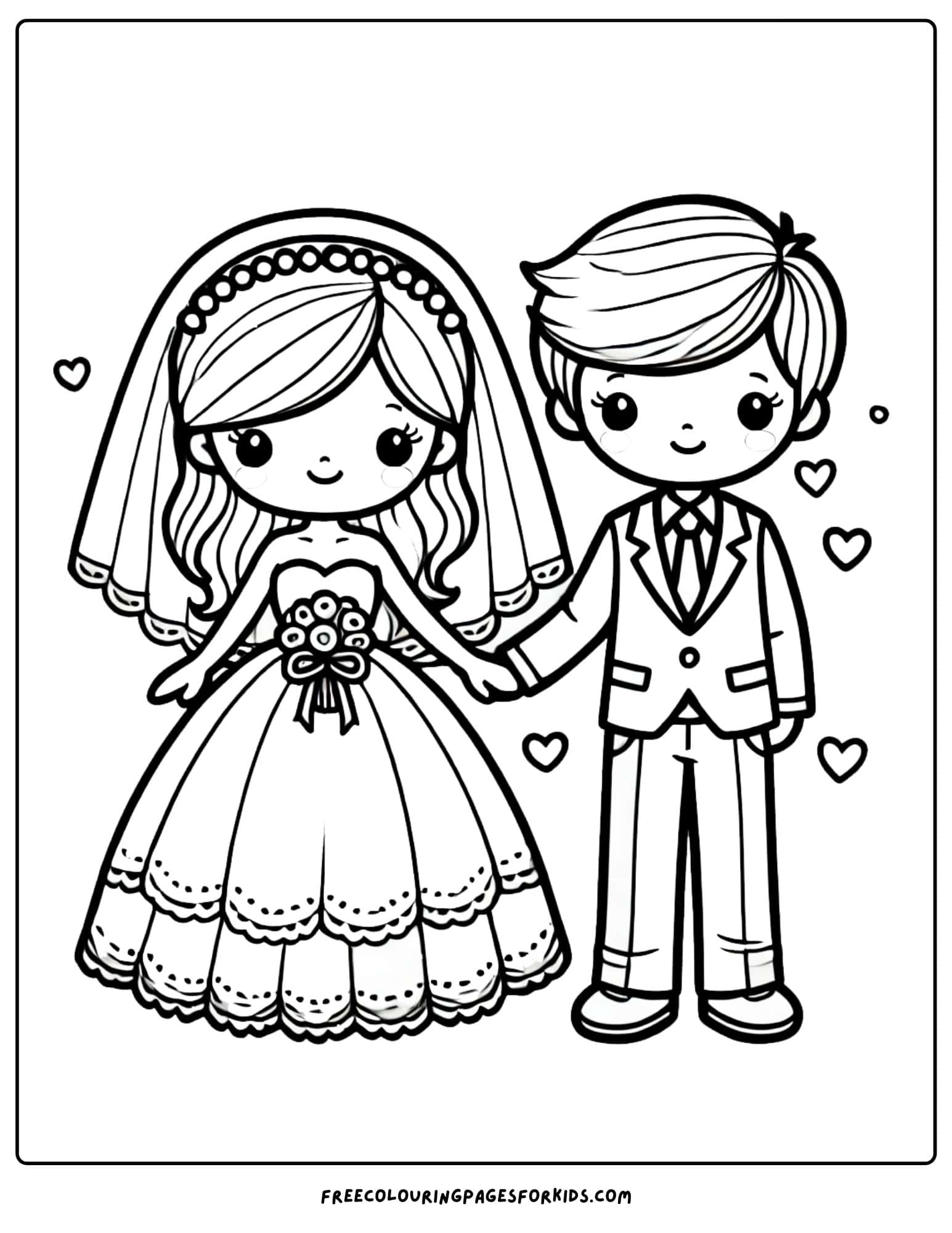 wedding bride and groom coloring page