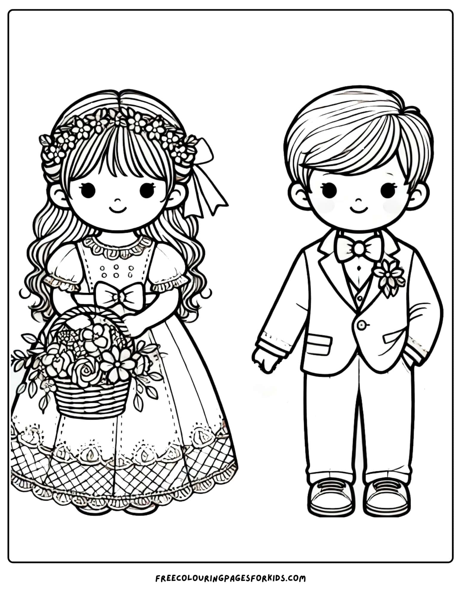 wedding flower girl and ring bearer coloring page