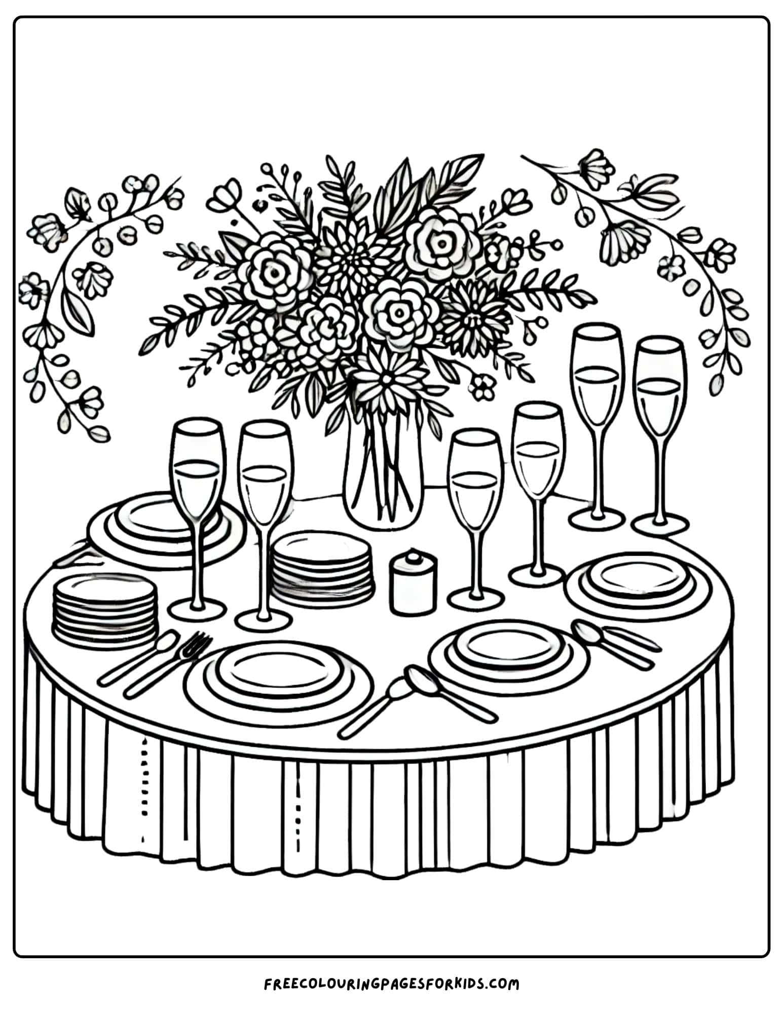 wedding reception table coloring page