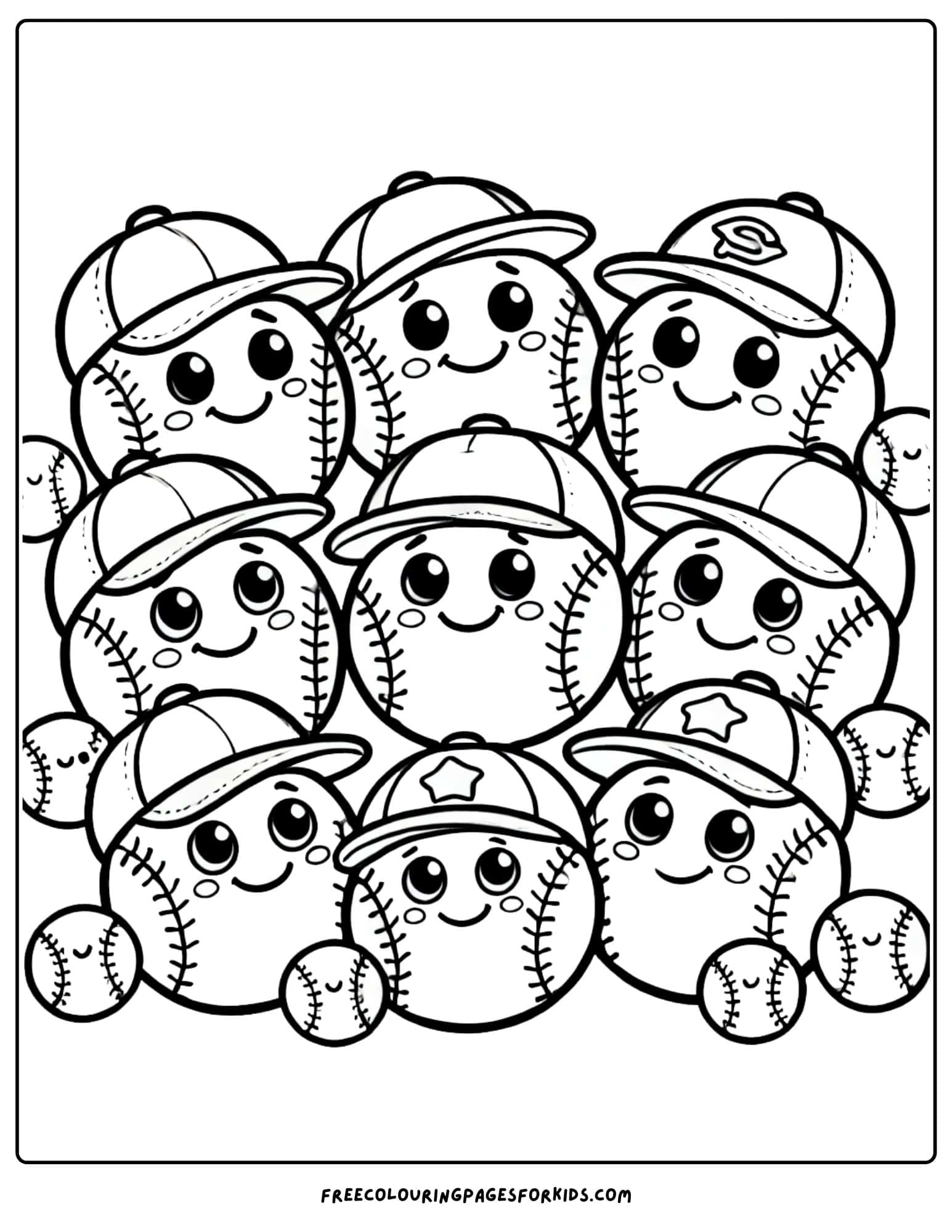 baseball's wearing hats and smiling coloring page