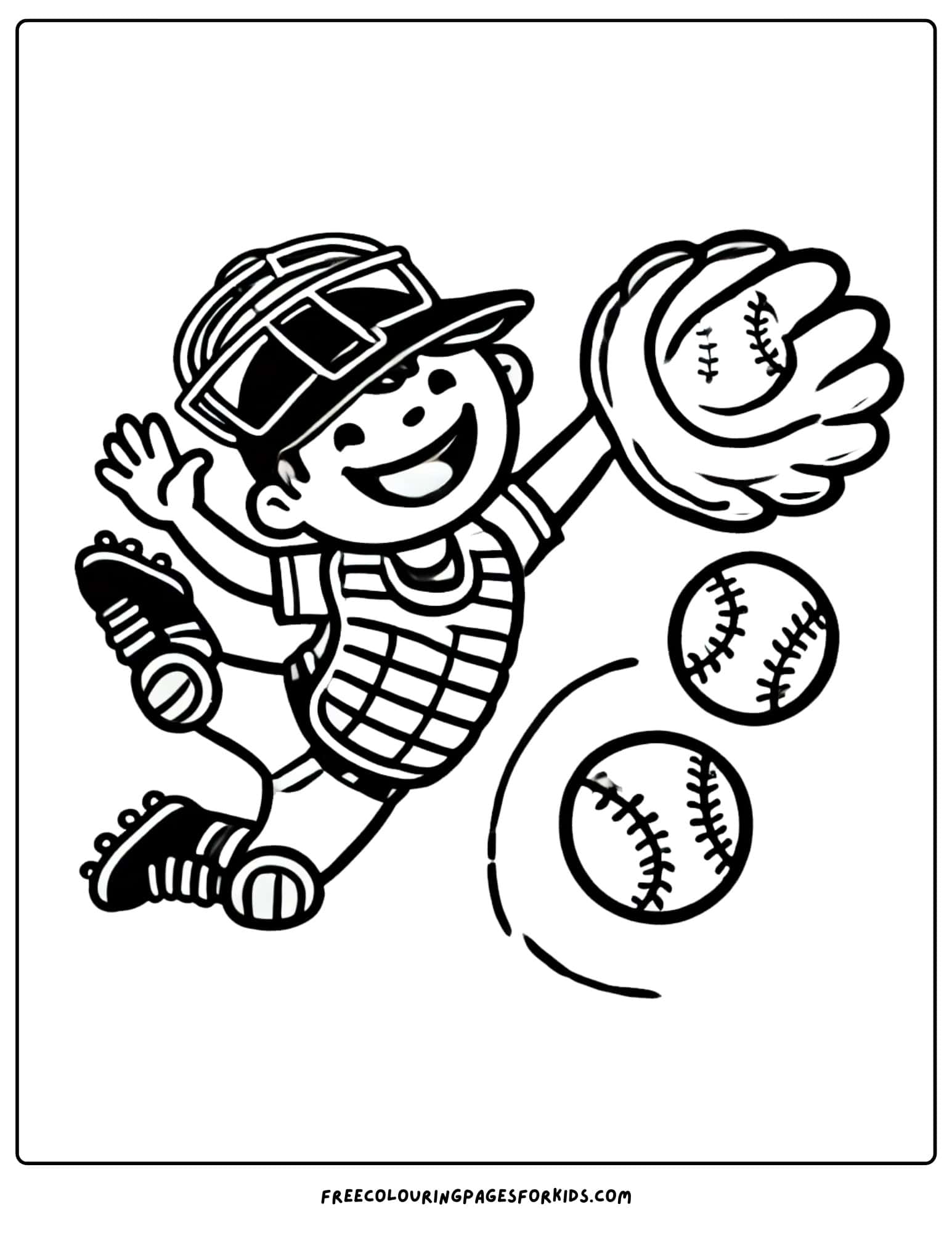 baseball catching the ball coloring page