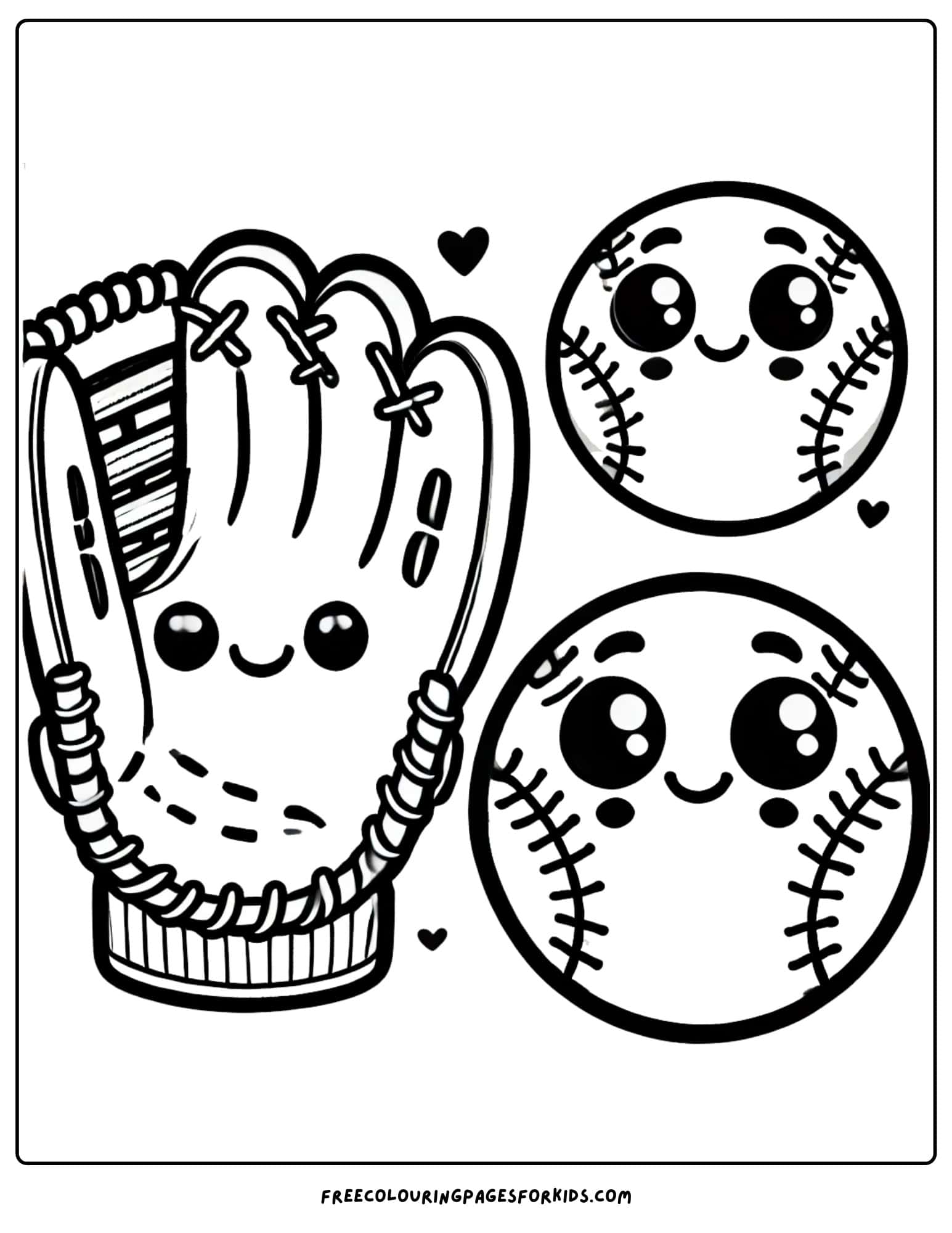 baseball glove and balls coloring page