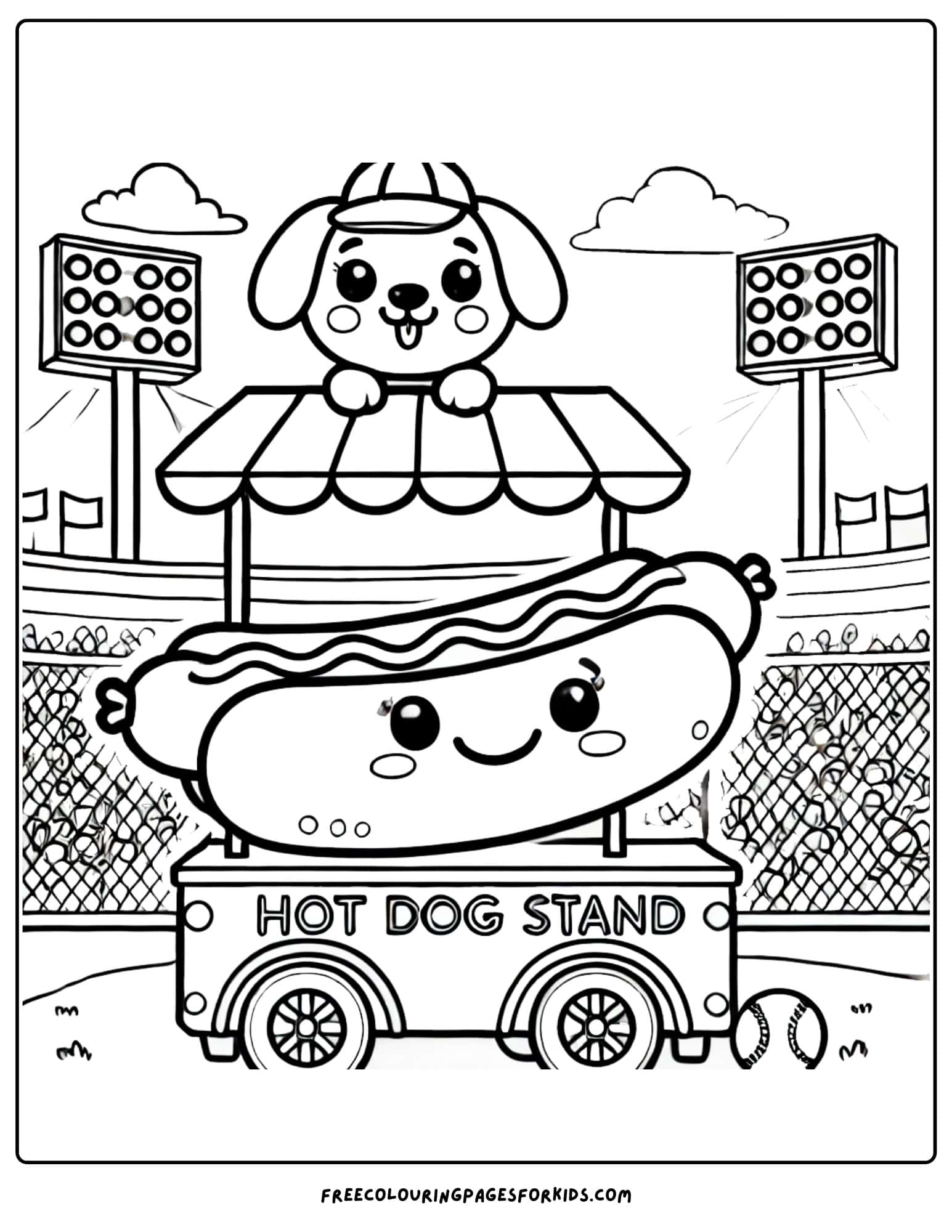 baseball hotdog stand at the game coloring page