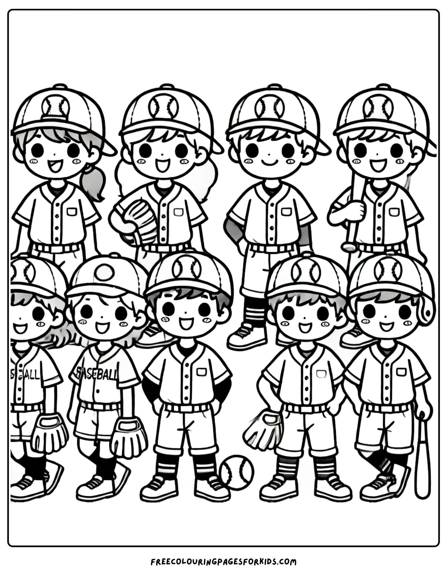 baseball kids in uniform coloring page