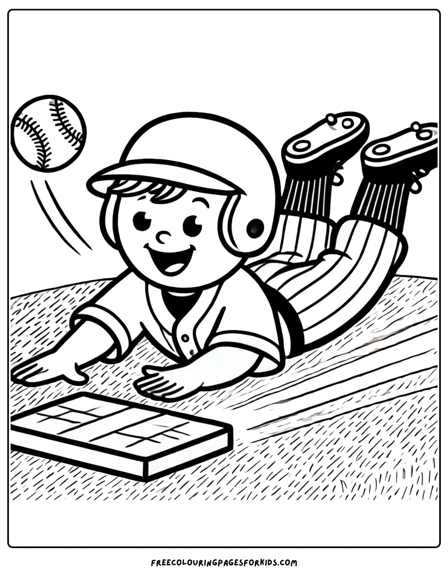 baseball sliding into base coloring page