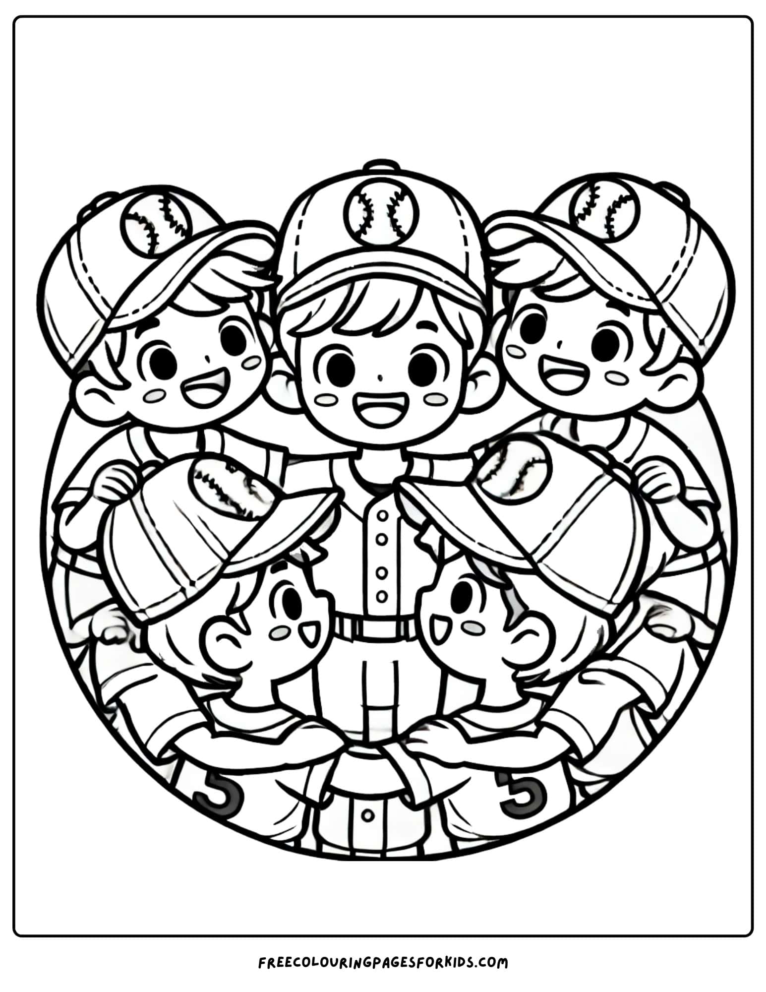 baseball team huddle coloring page