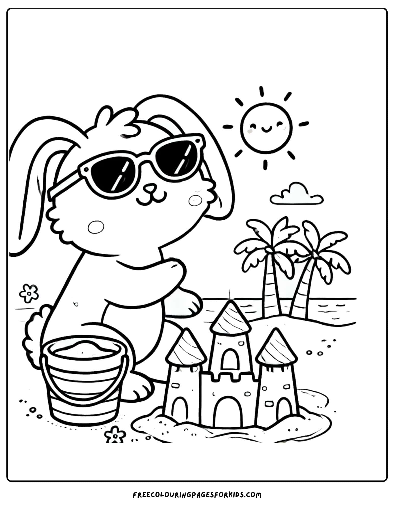 bunny at the beach coloring page