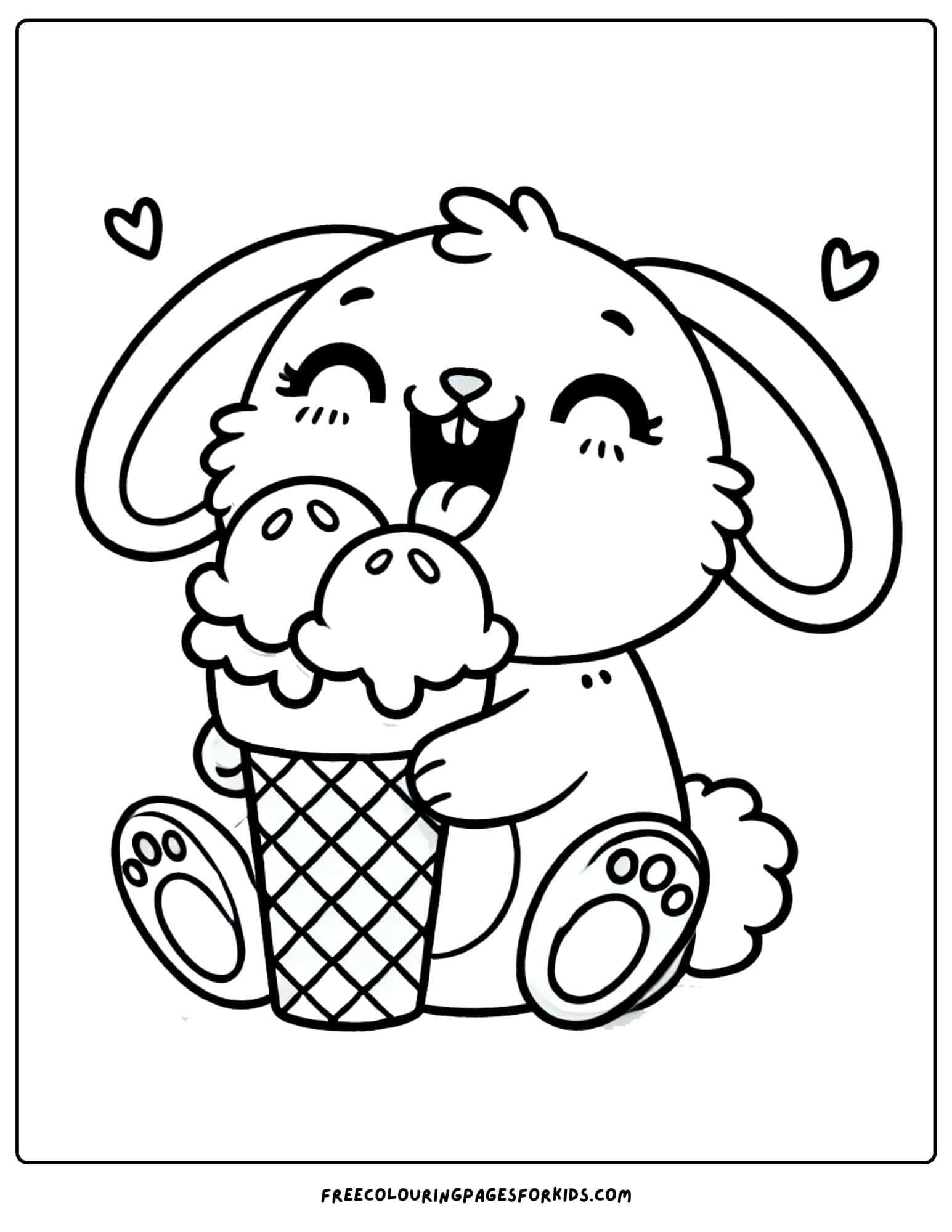 bunny eating an ice cream coloring page