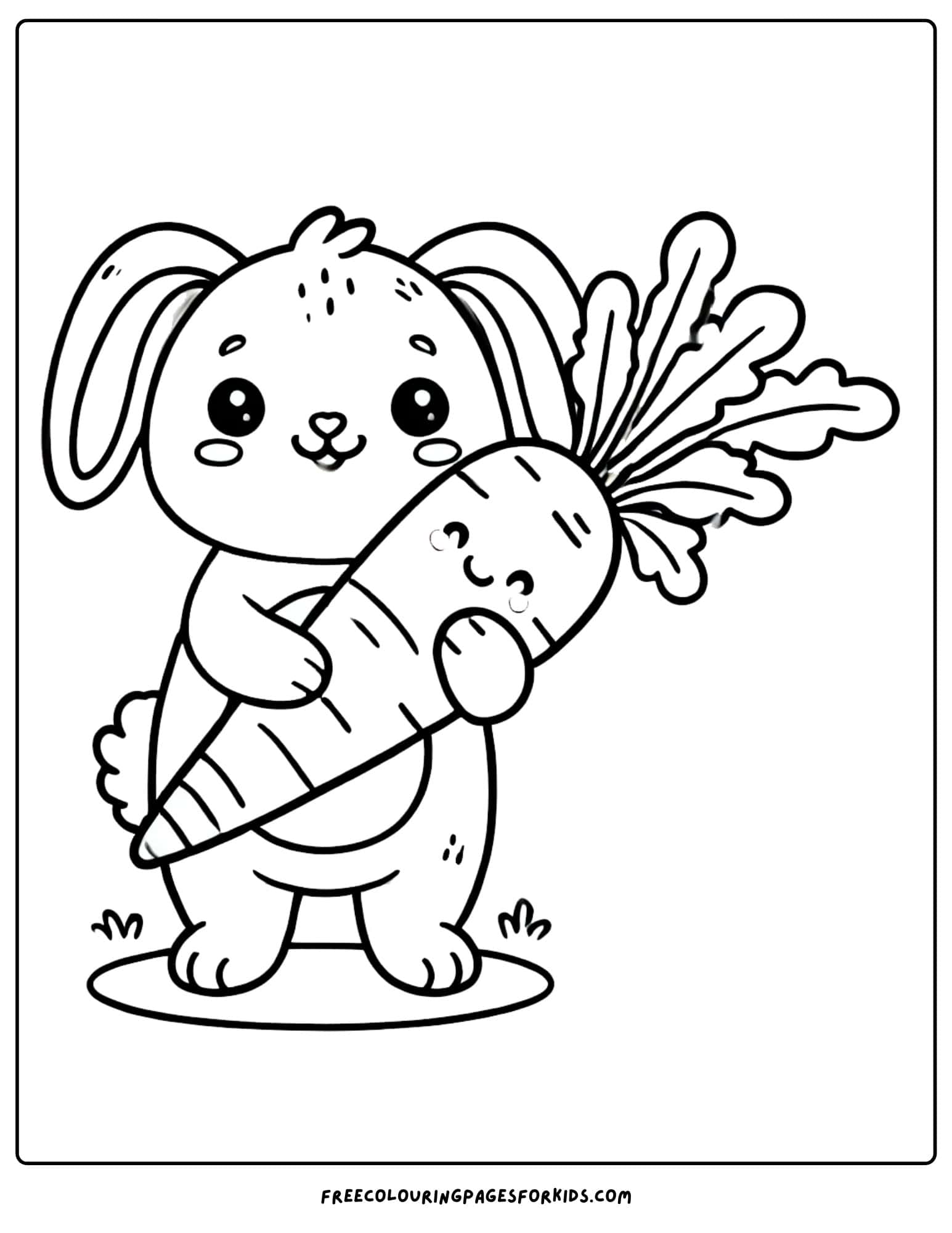 bunny holding a giant carrot coloring page