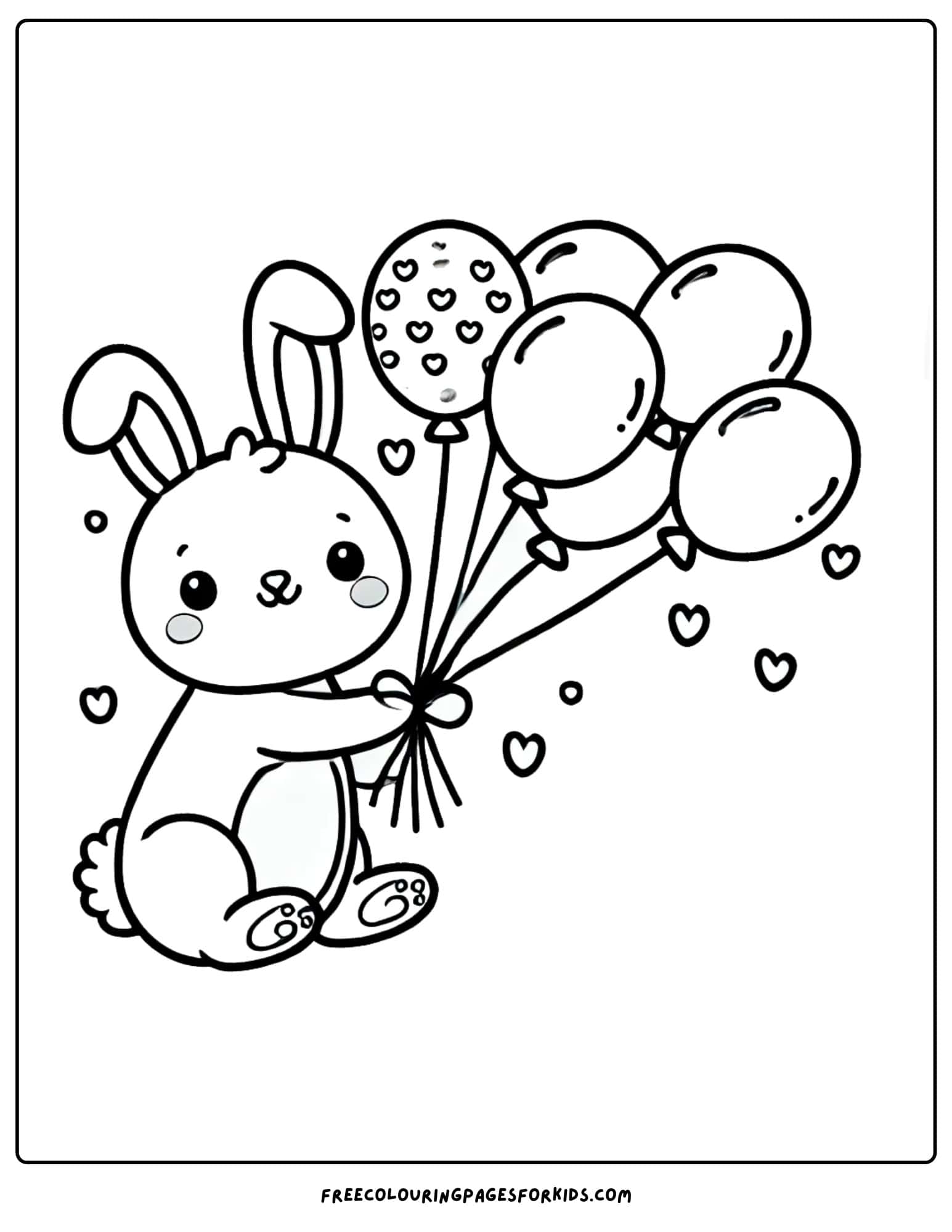 bunny holding a bunch of balloons coloring page