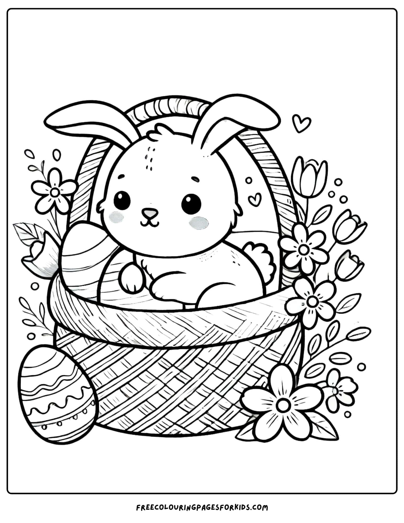 bunny in a basket coloring page