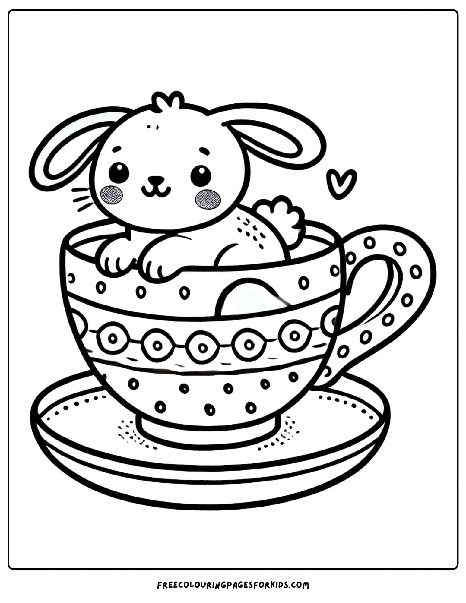 bunny sitting in a teacup coloring page