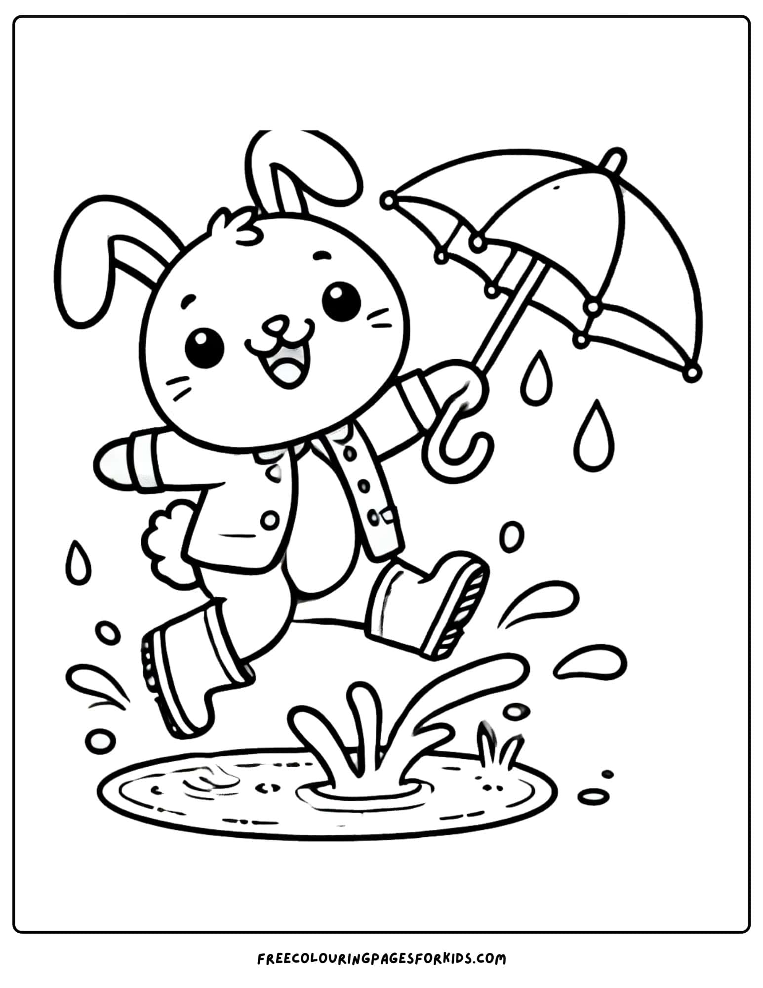 bunny playing in the rain coloring page