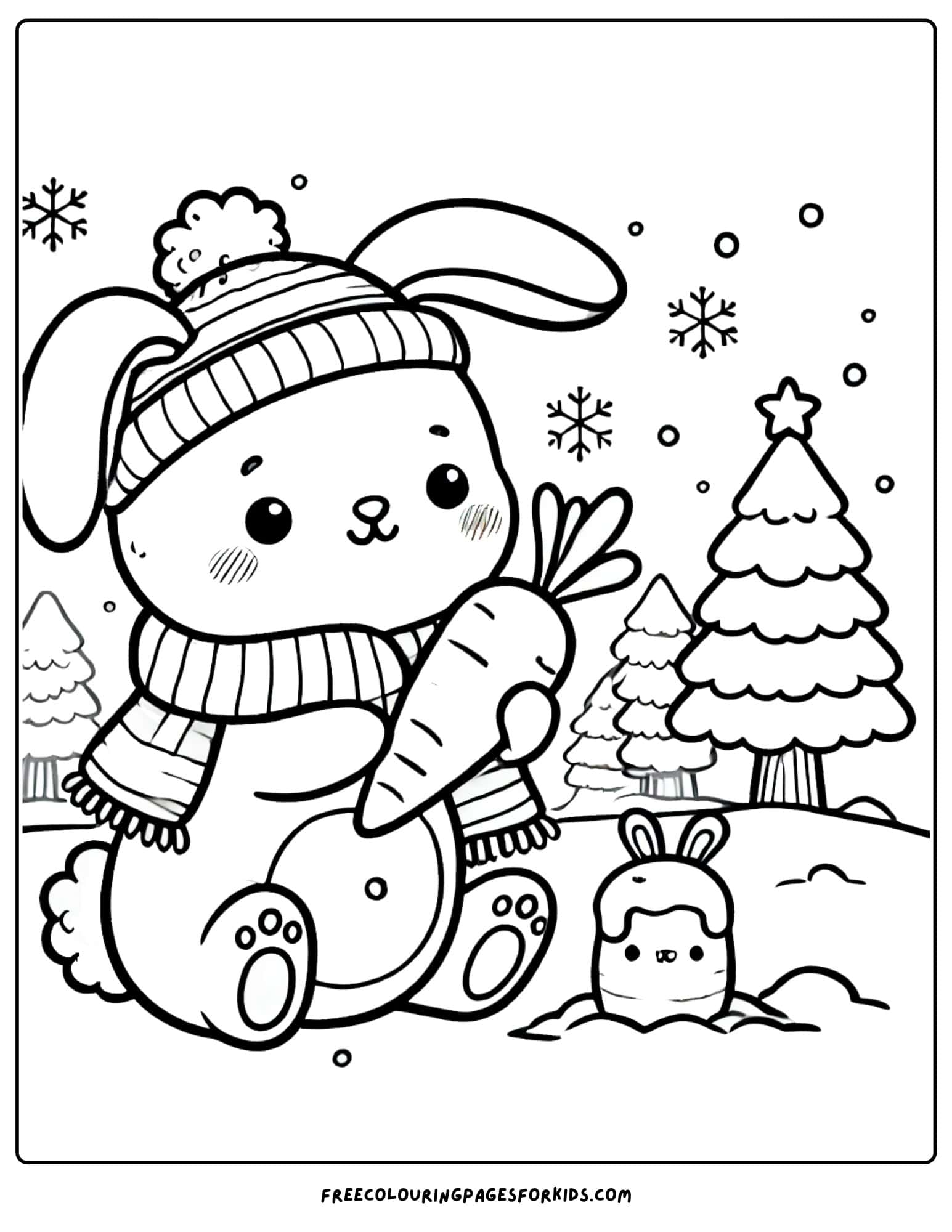 bunny in the snow coloring page