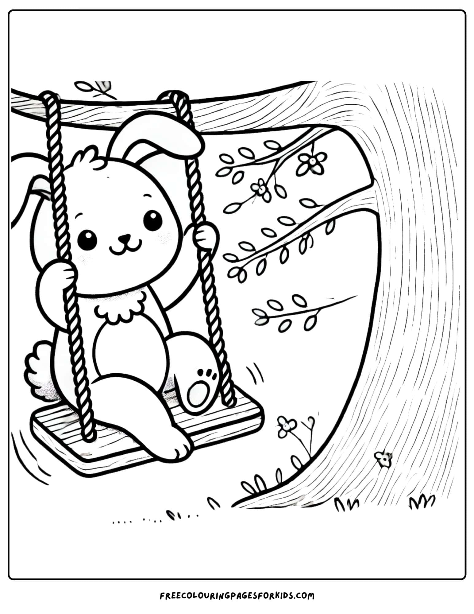 bunny on a tree swing coloring page