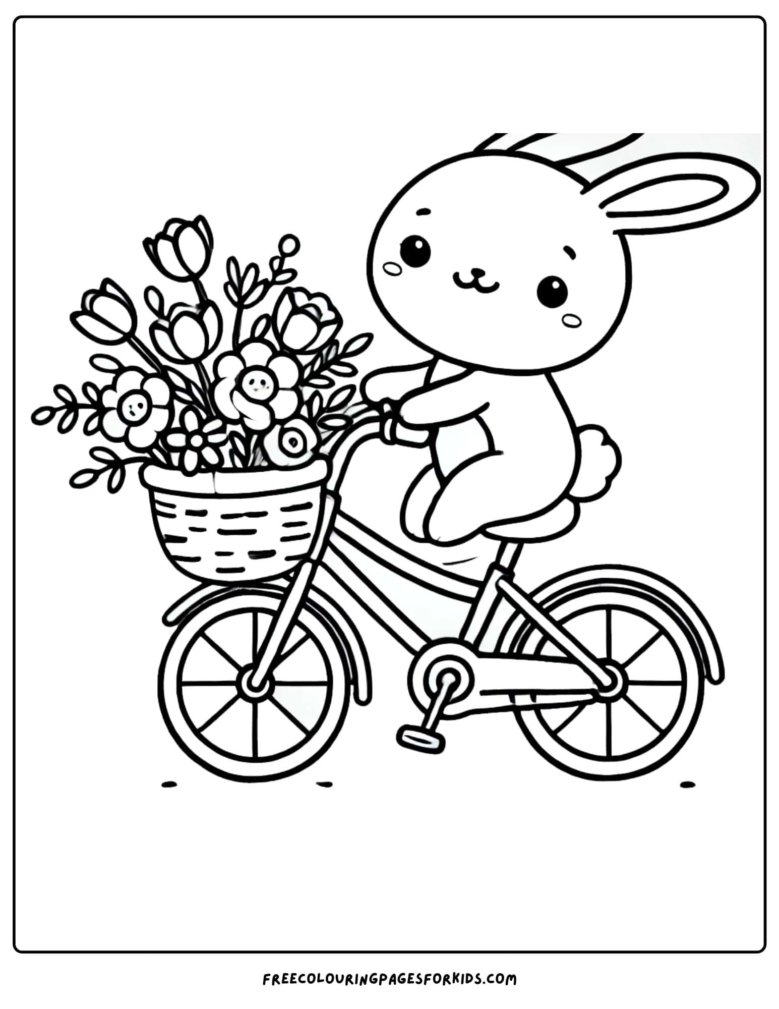 bunny riding a bike with flowers coloring page