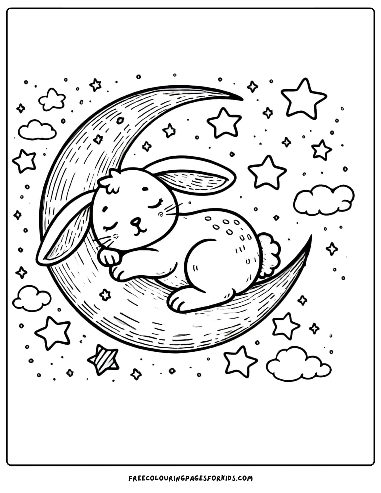 bunny sleeping on the moon coloring page