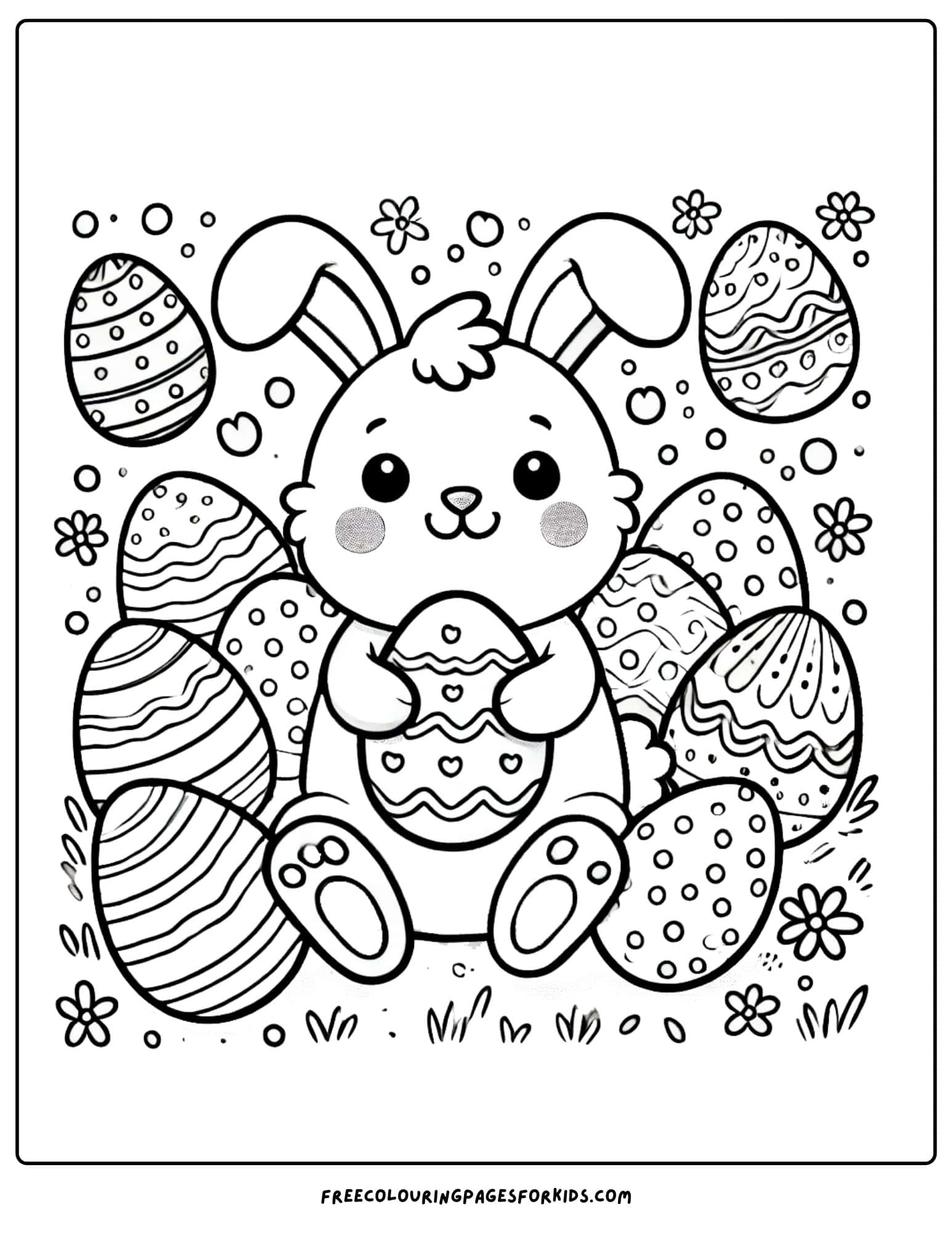 bunny with easter eggs coloring page