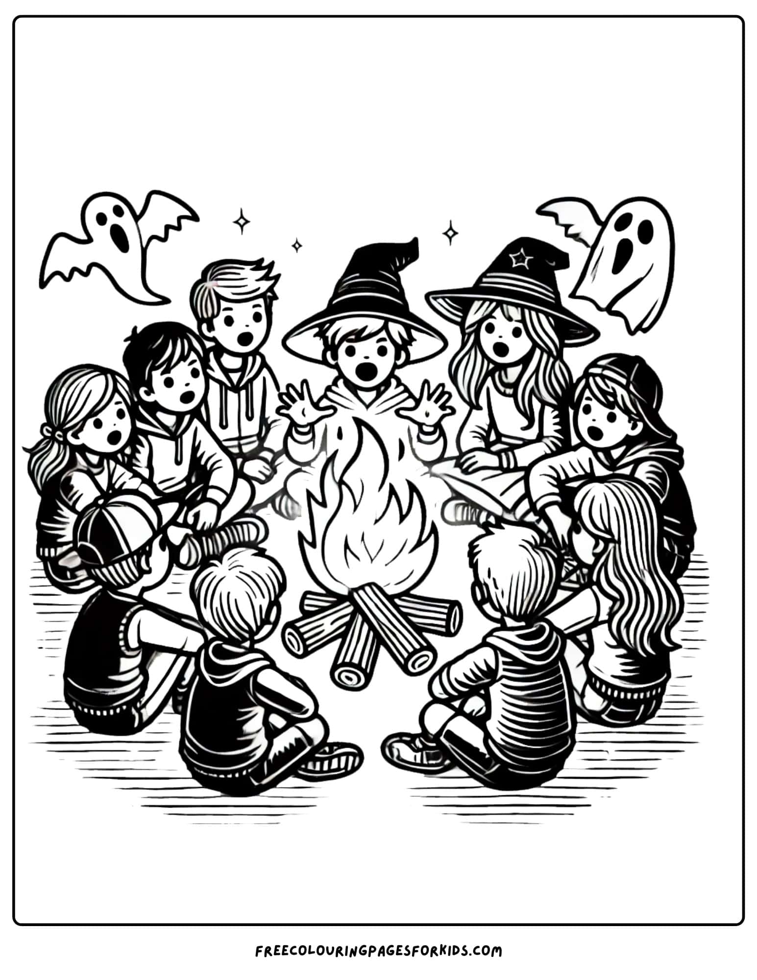 camping campfire stories coloring page