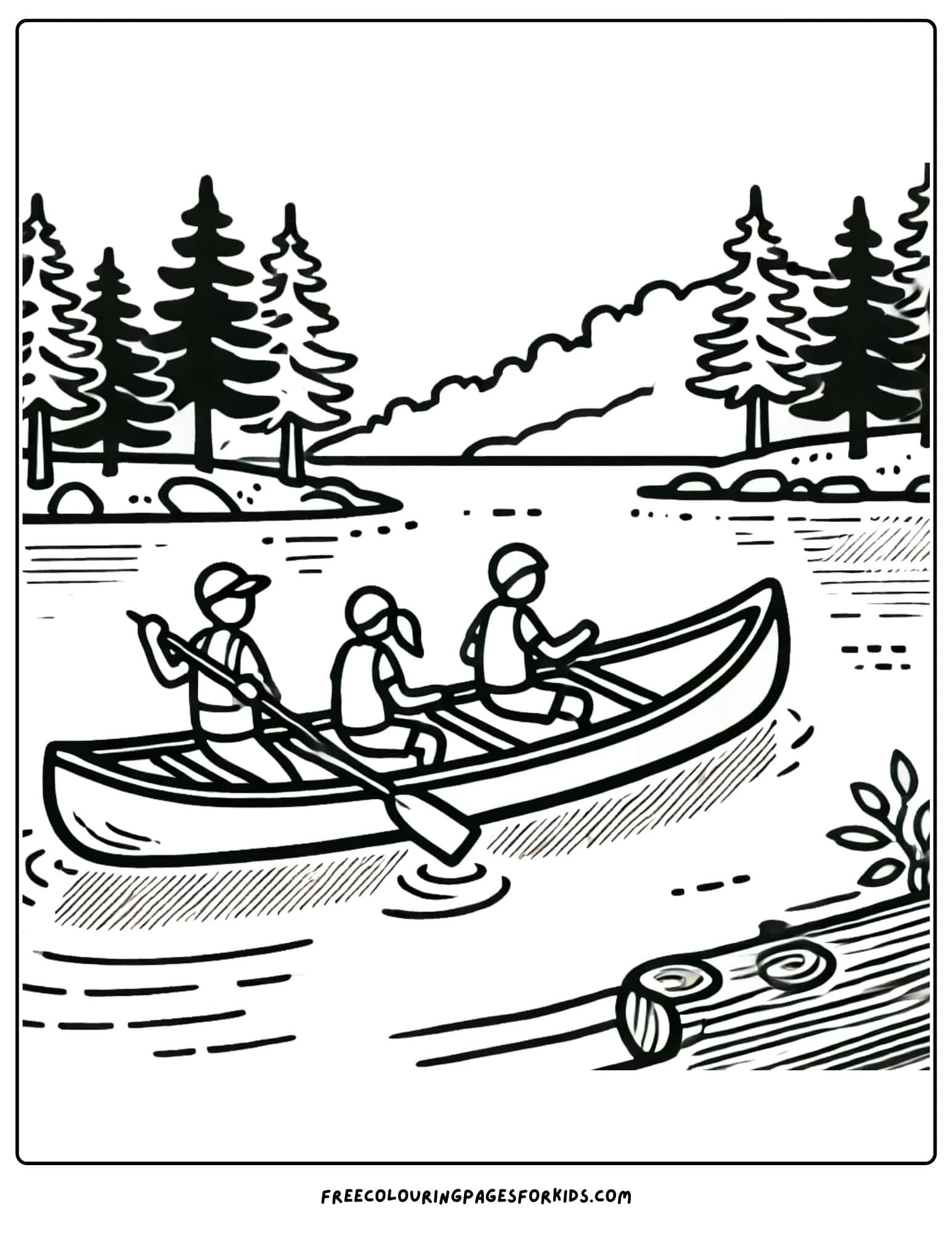 camping and going canoeing coloring page