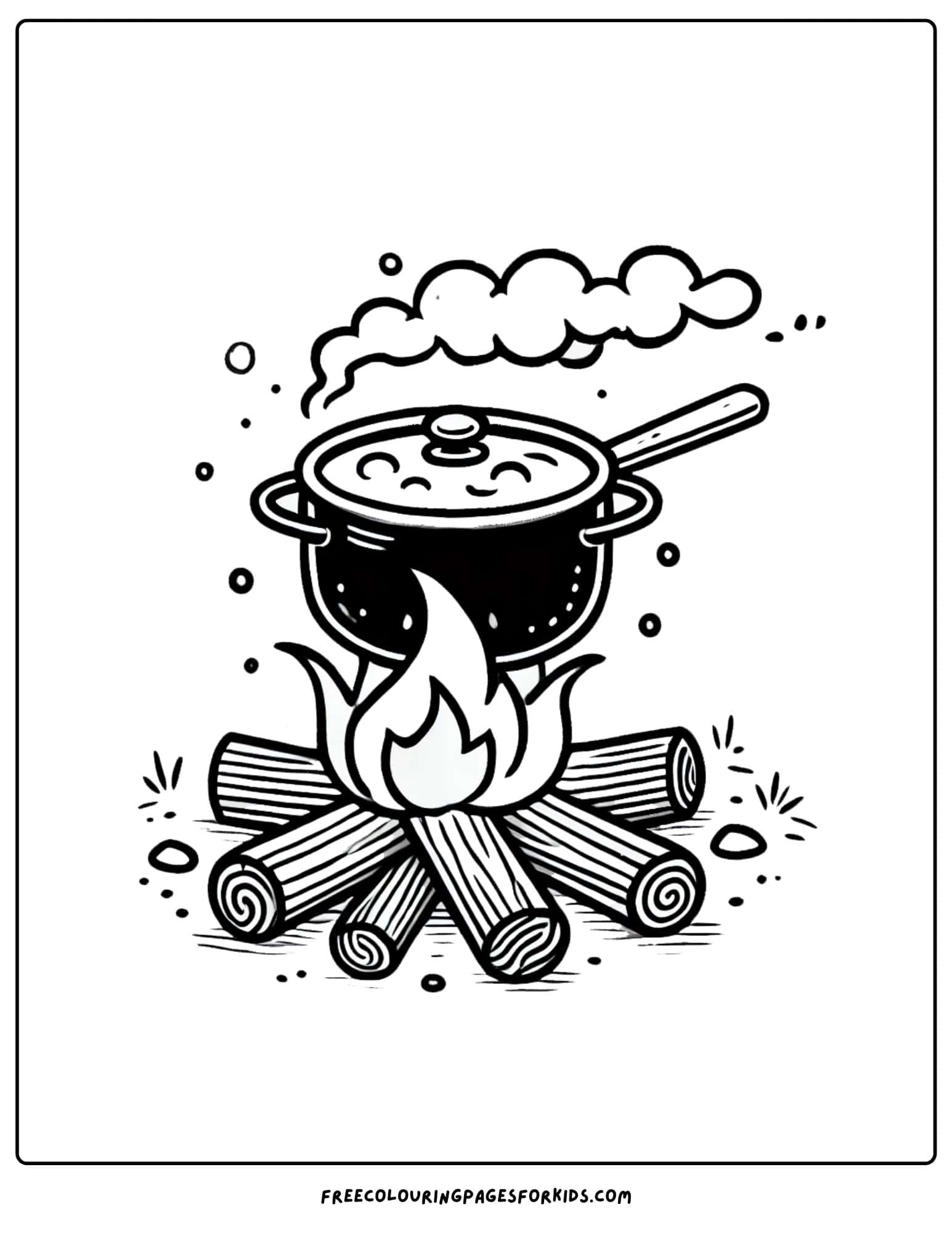 camping and cooking over the fire coloring page