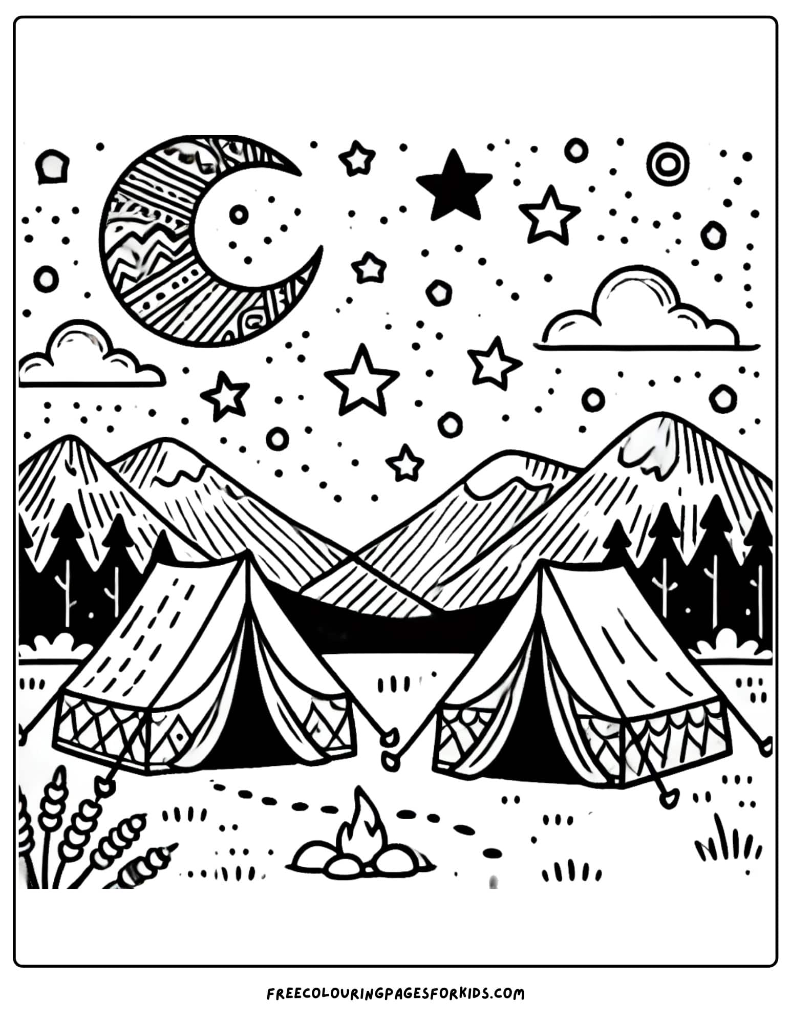 camping under the stars coloring page