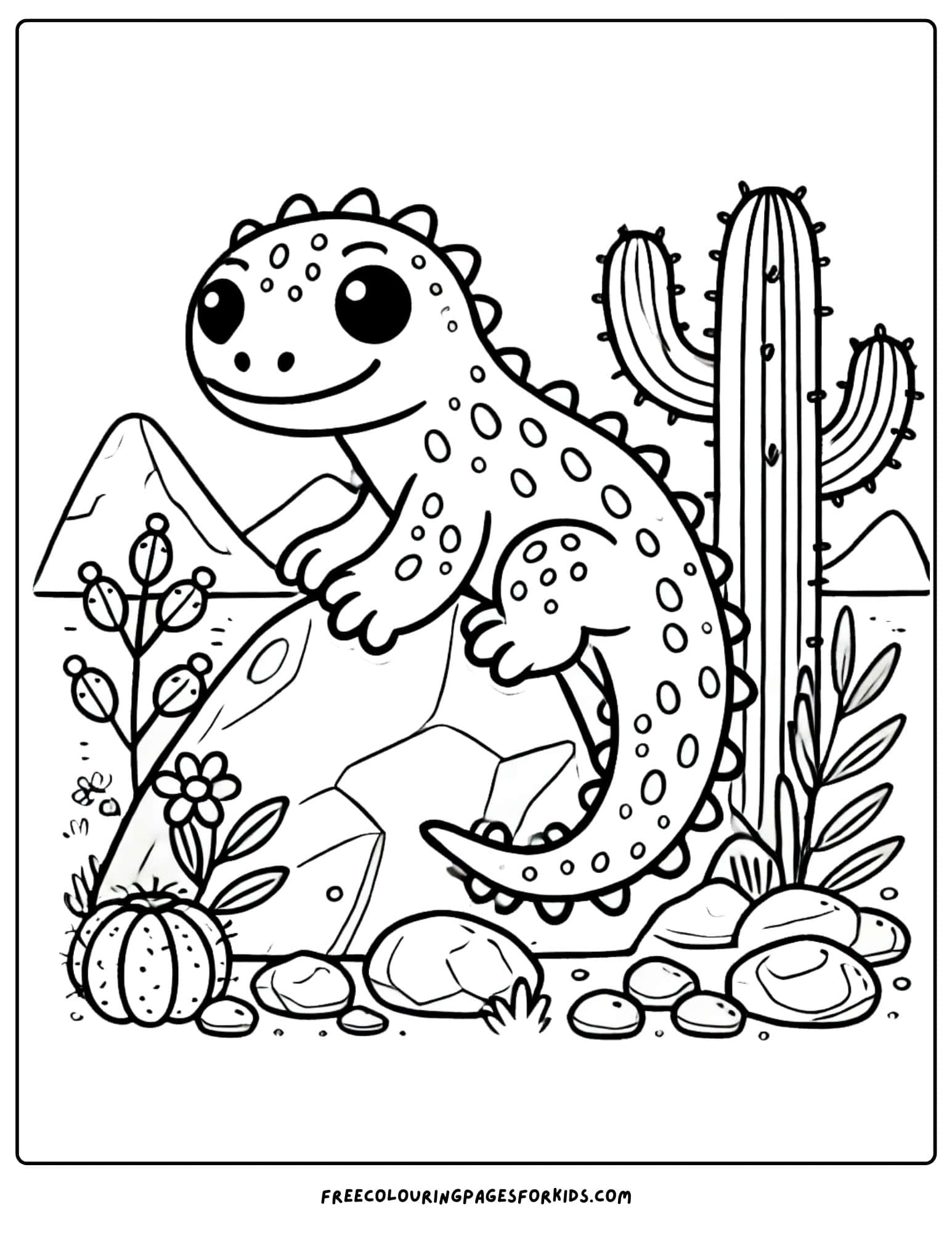 desert gila monster on a rock coloring page