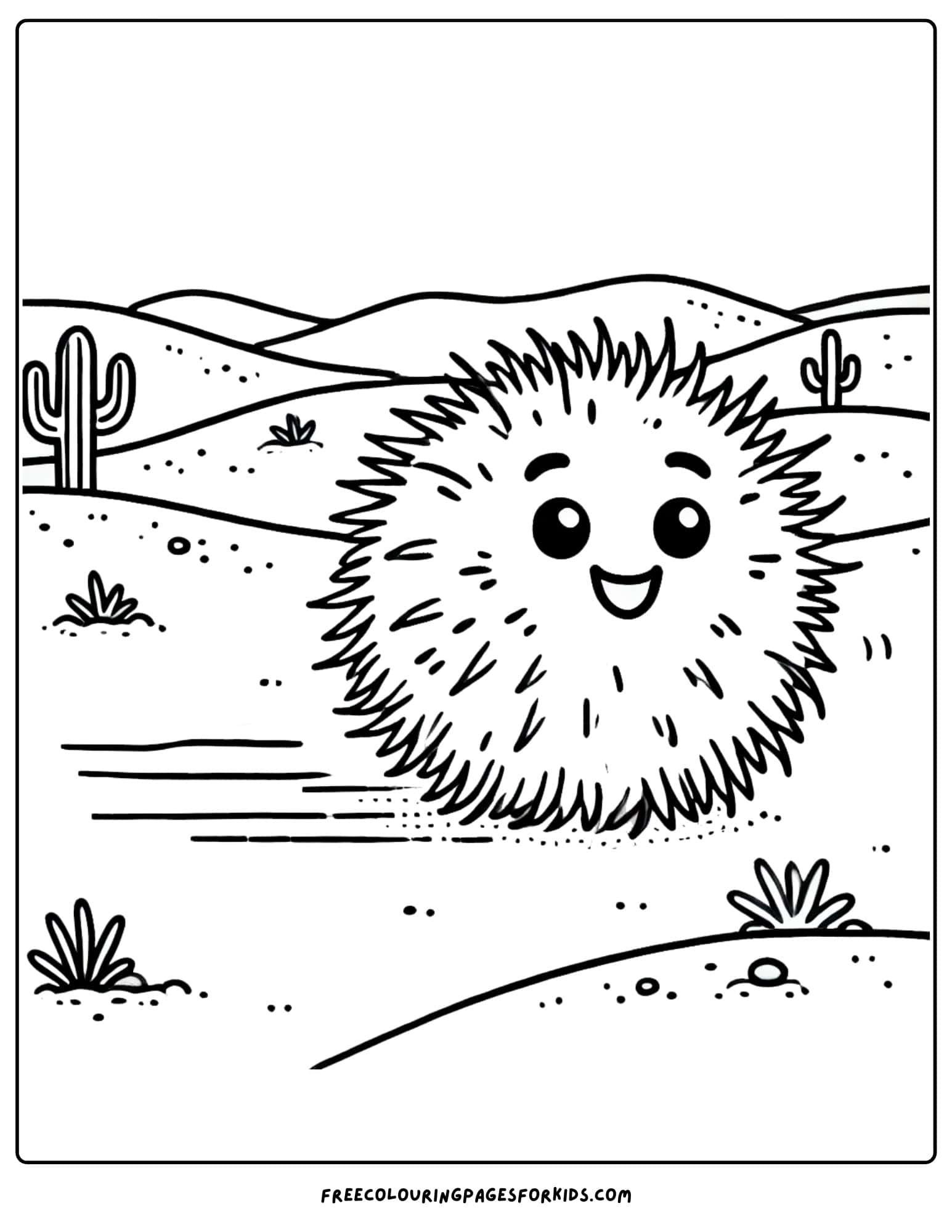 desert tumbleweed rolling across the ground coloring page