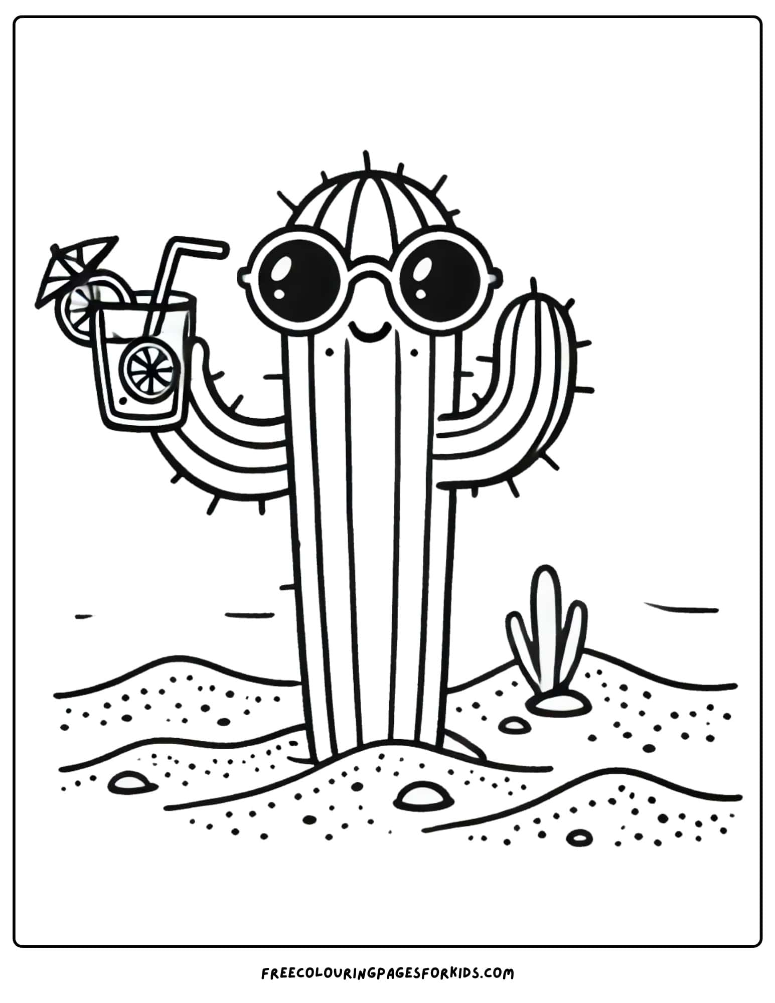 desert cactus wearing sunglasses coloring page