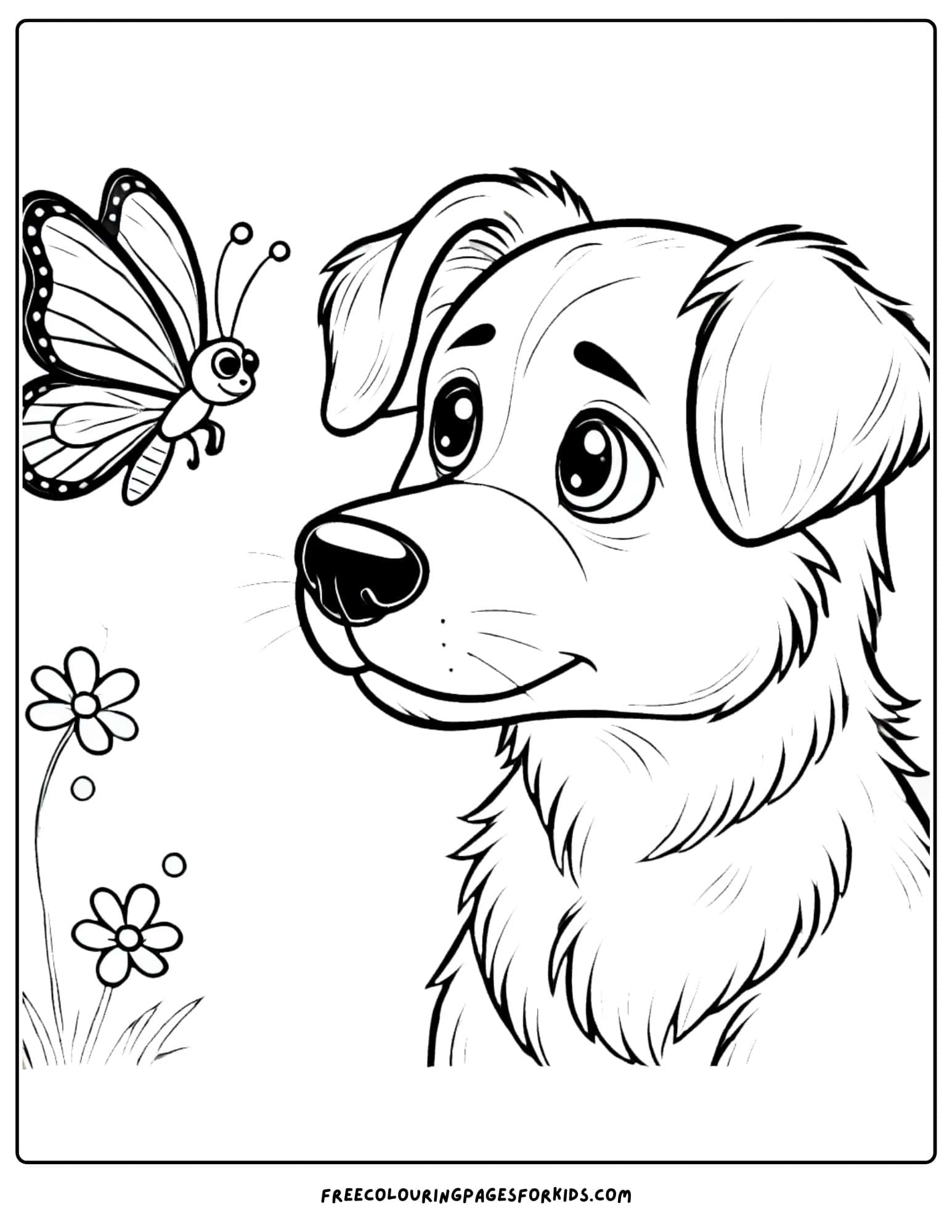 dog with a butterfly coloring page