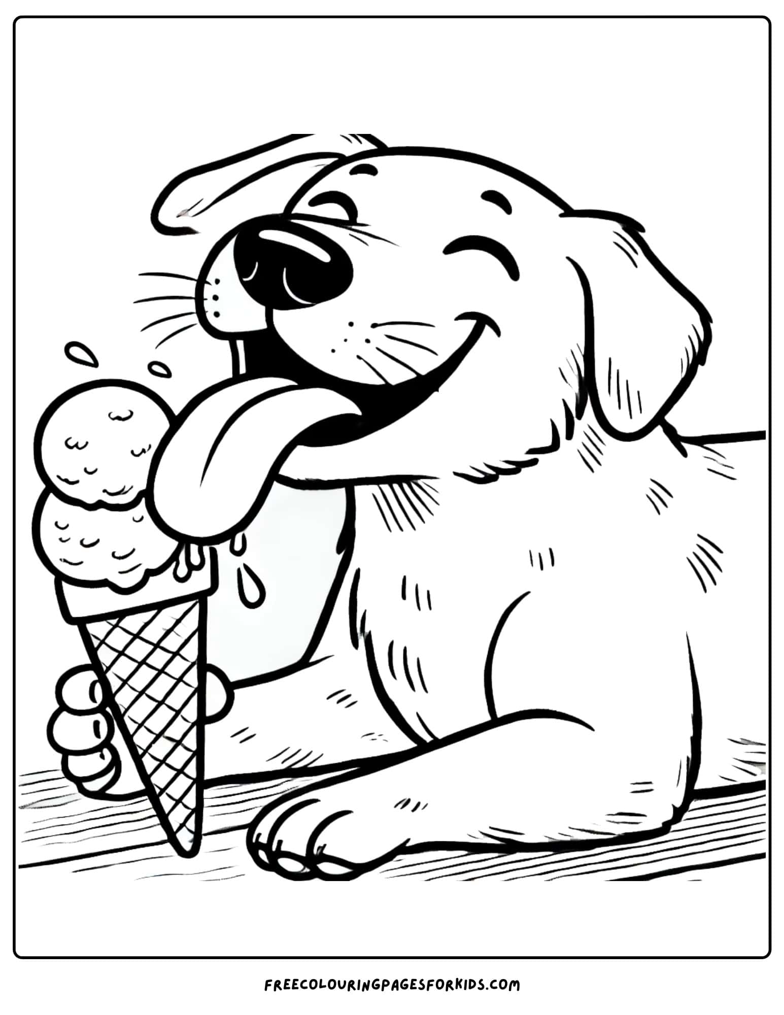 dog eating an ice cream coloring page