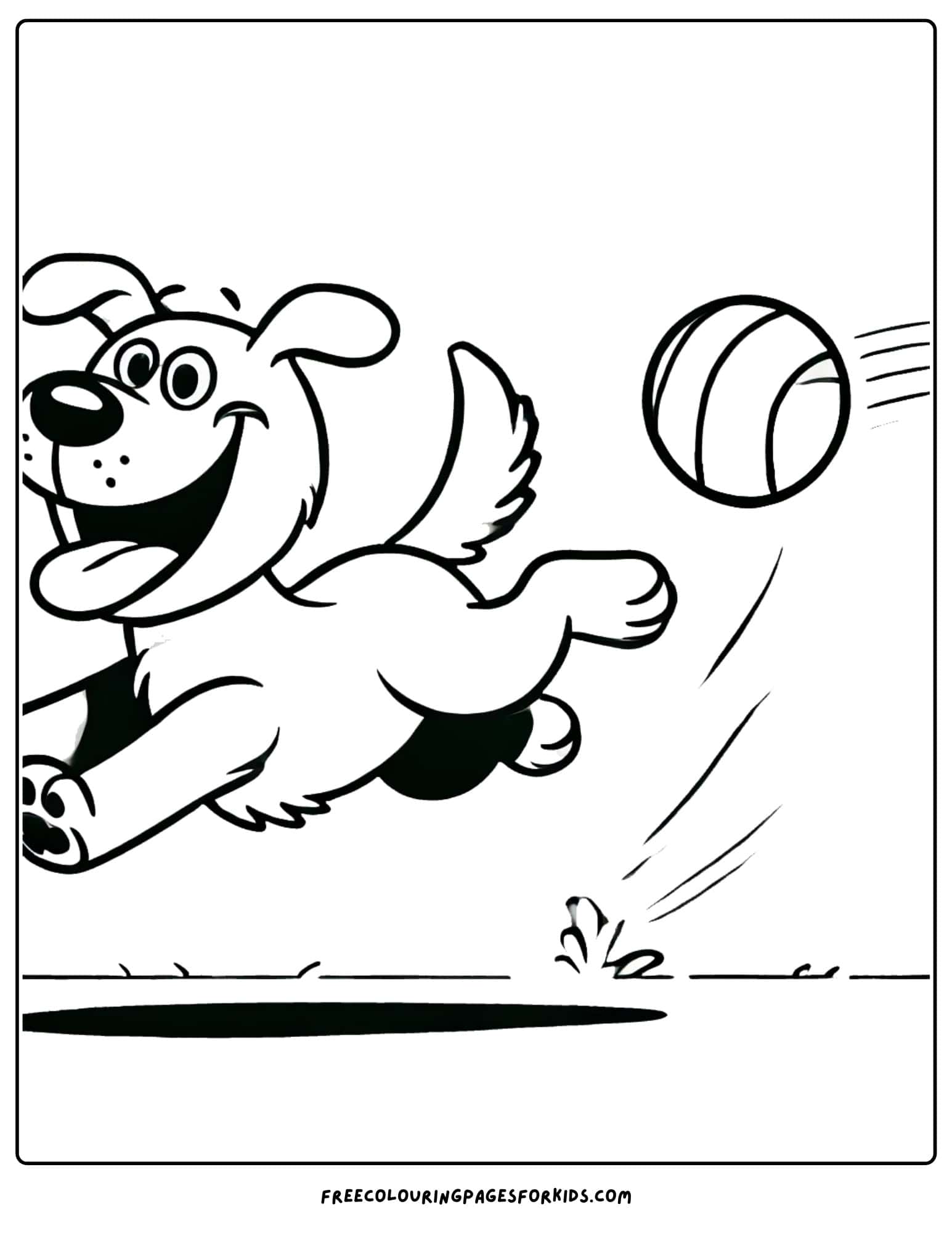 dog playing with a ball coloring page