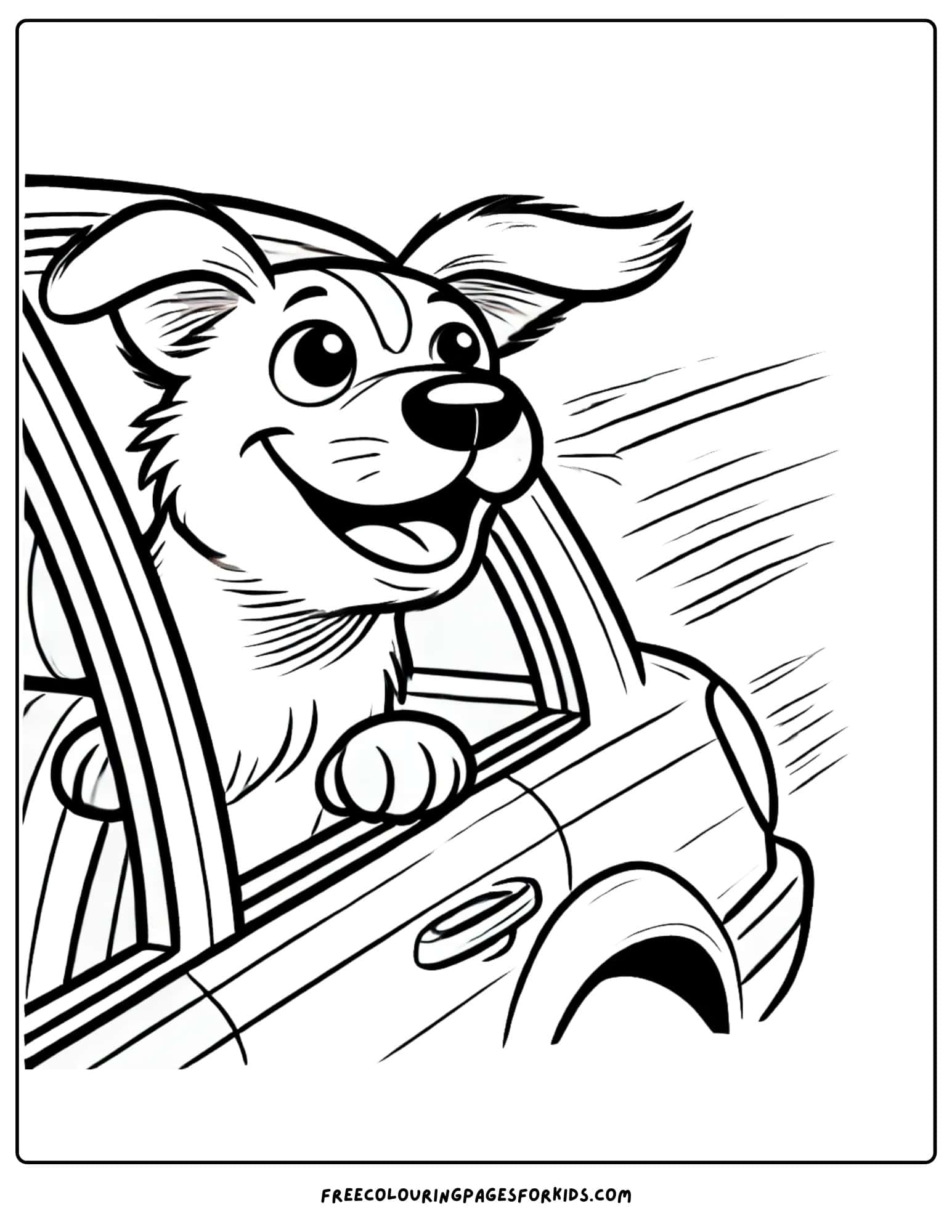 dog riding in a car ooking out the window coloring page