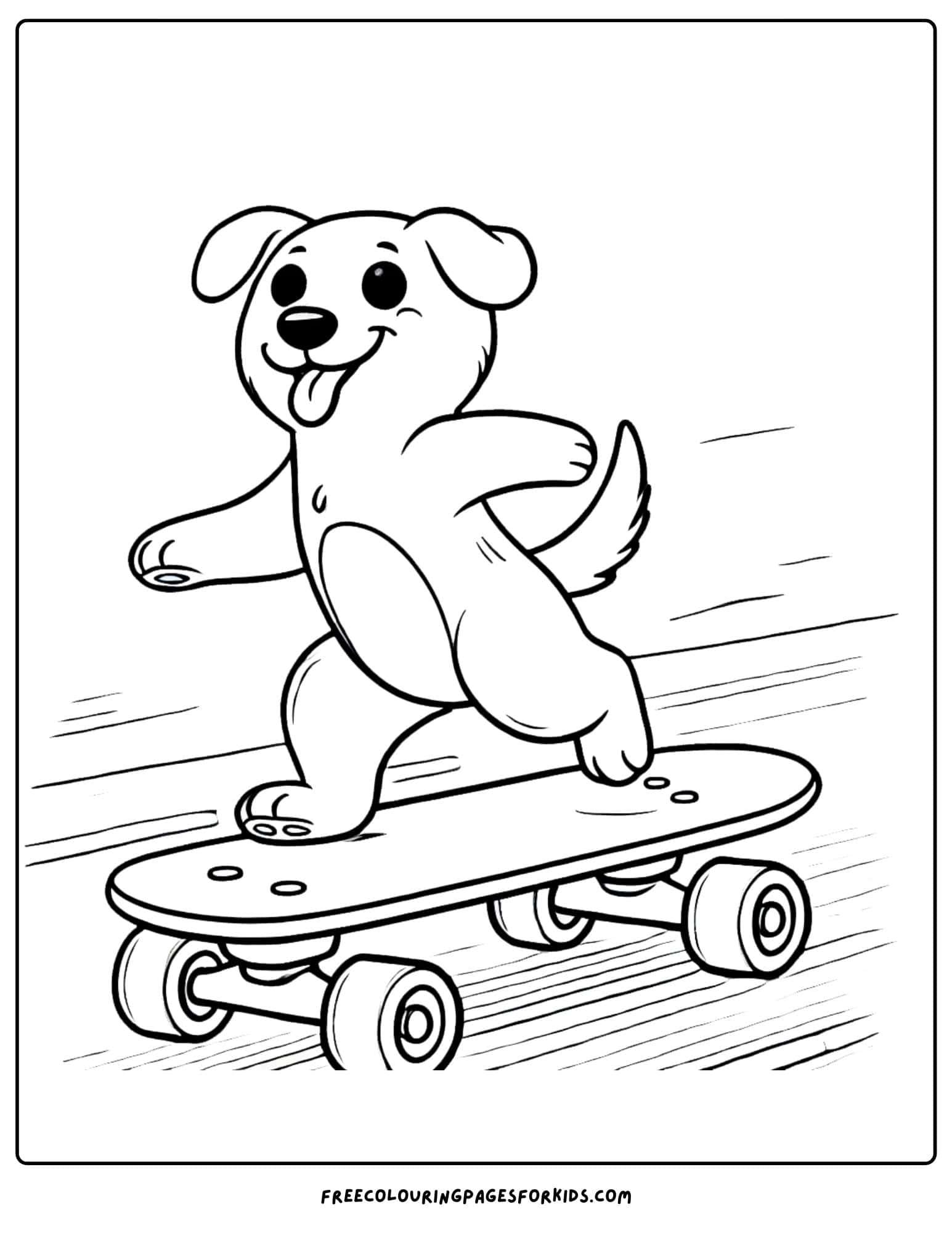 dog riding a skateboard coloring page