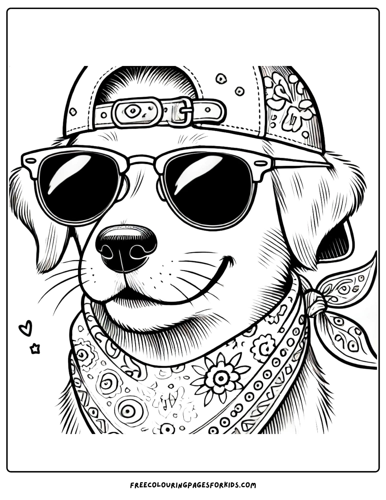 dog wearing sungalsses coloring page