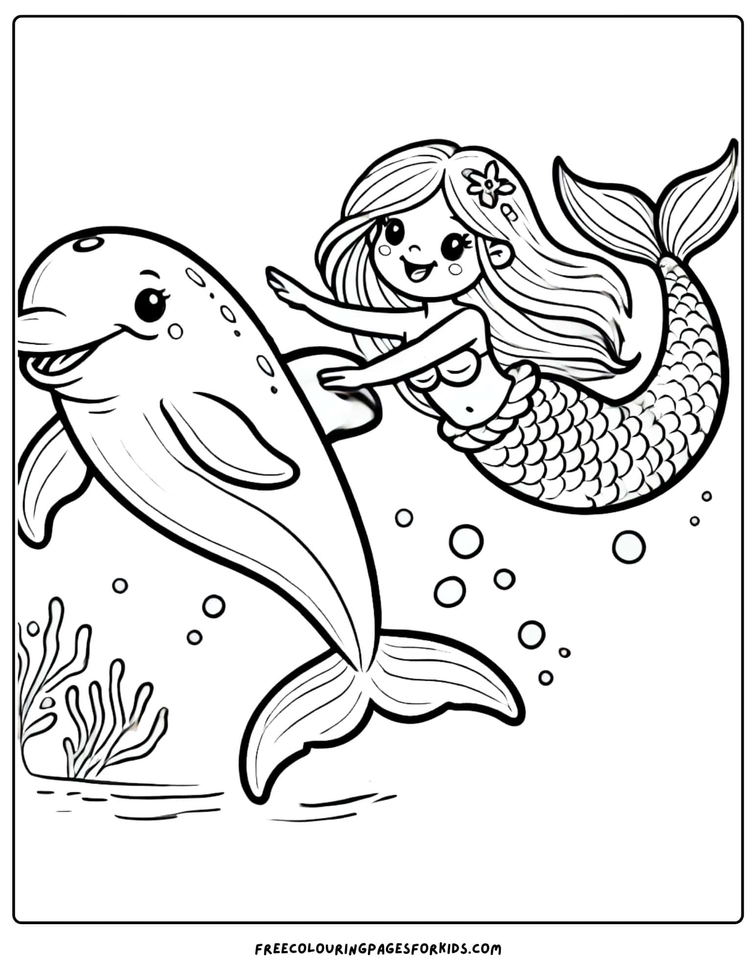 dolphin and a mermaid coloring page