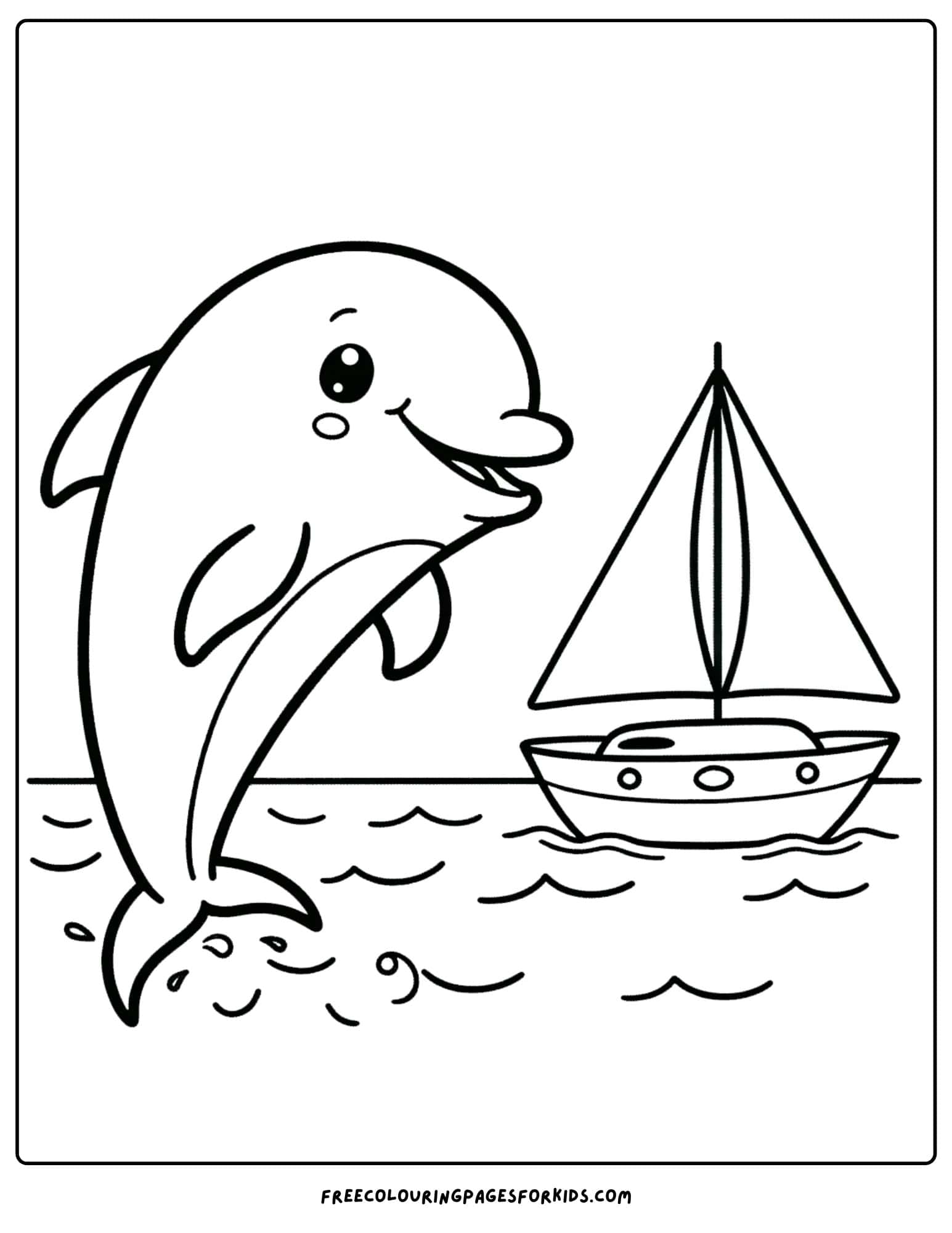 dolphin and a sailboat coloring page